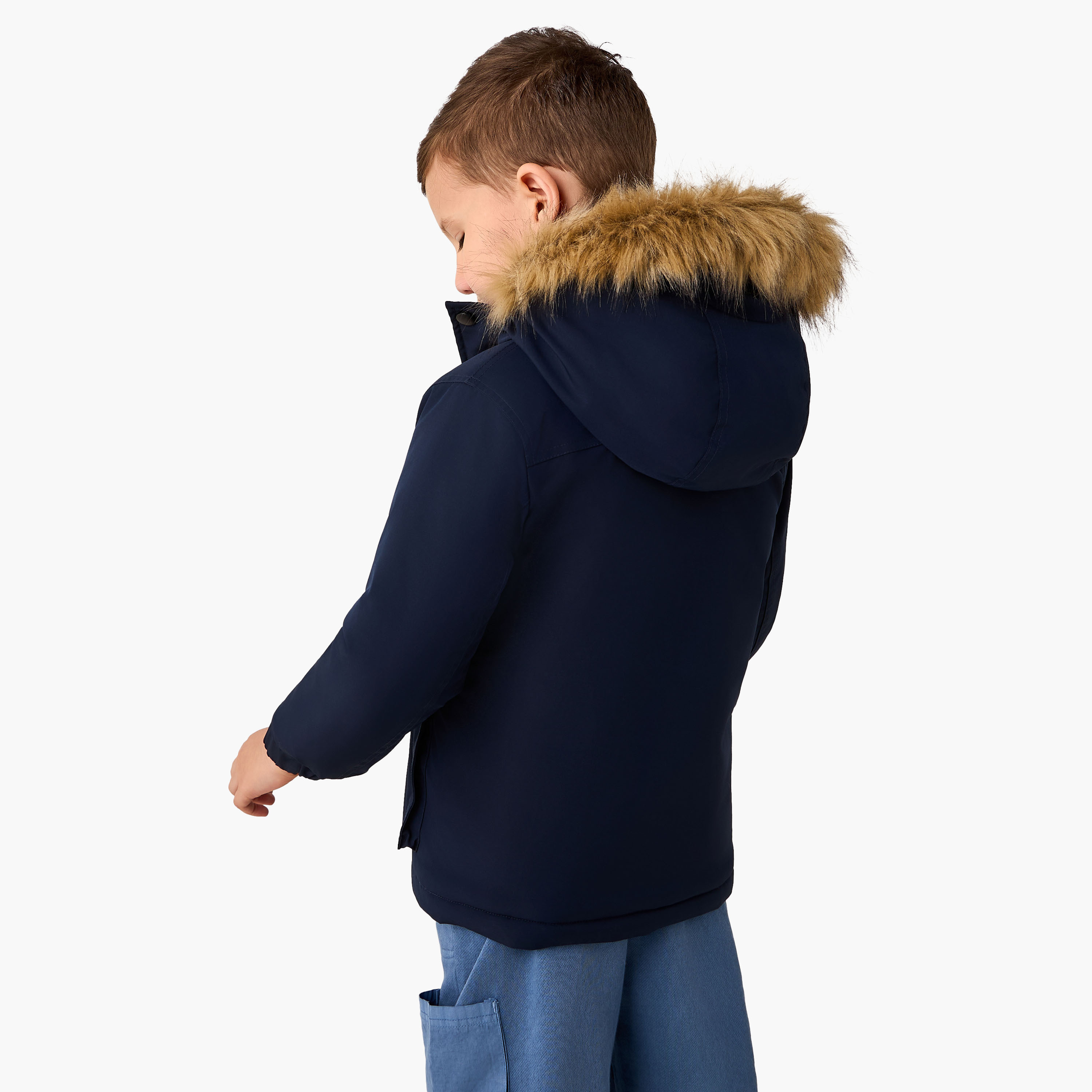 Juniors Faux Fur Hooded Heavy Jacket with Long Sleeves-boys-clothing-jacketsandcoats-image-3