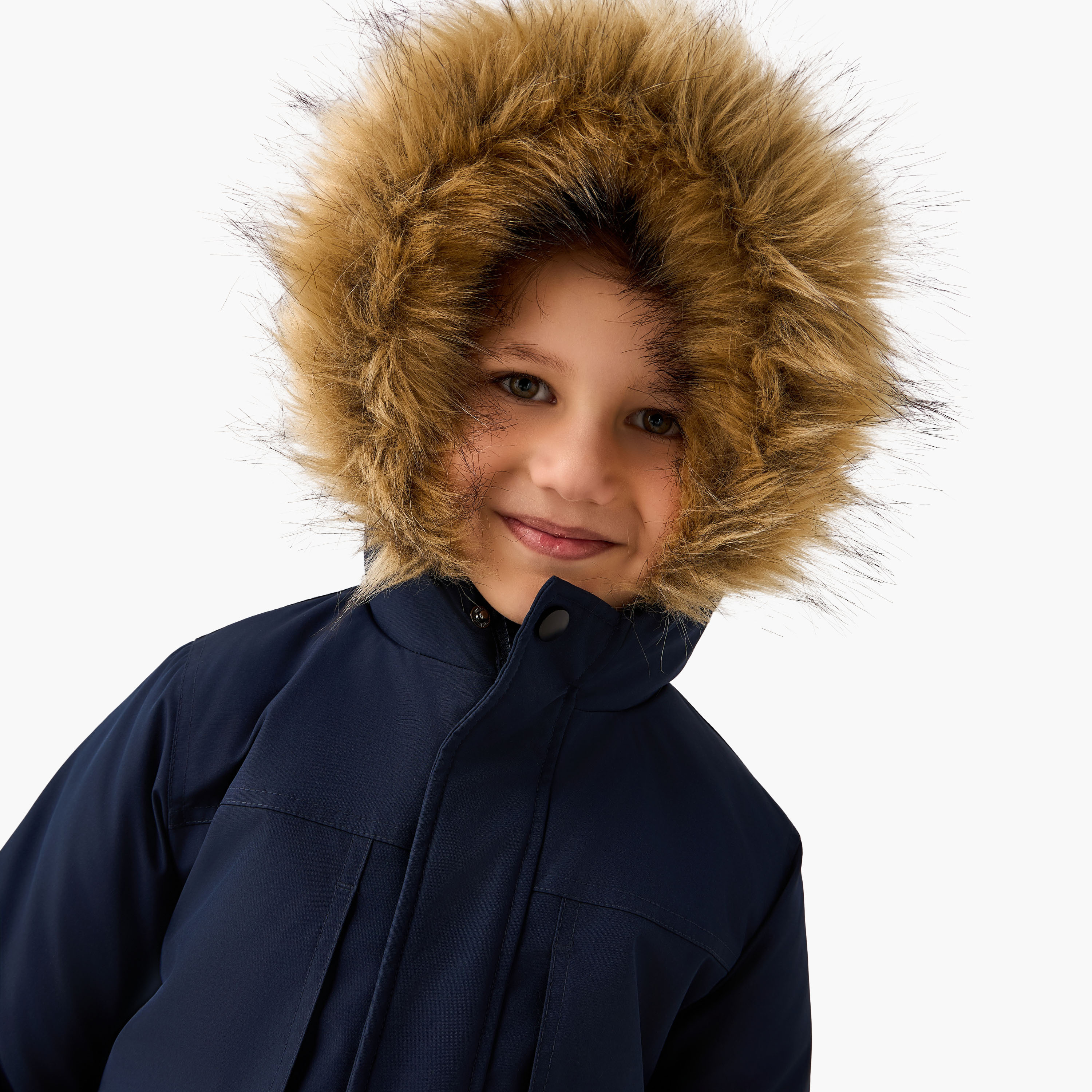 Juniors Faux Fur Hooded Heavy Jacket with Long Sleeves-boys-clothing-jacketsandcoats-image-4