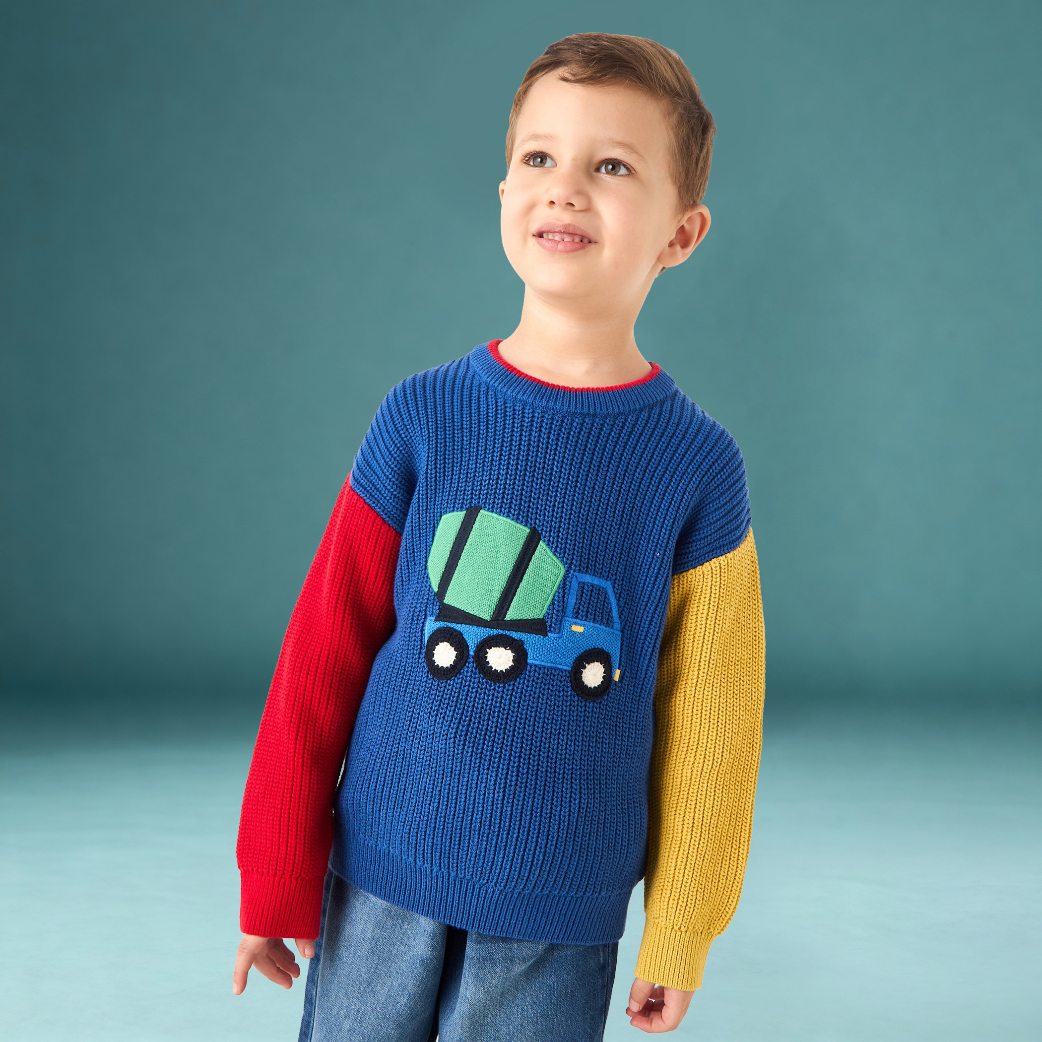 Juniors Construction Vehicle Embroidered Sweater with Long Sleeves-baby-boys-clothing-jumpersandcardigans-image-1