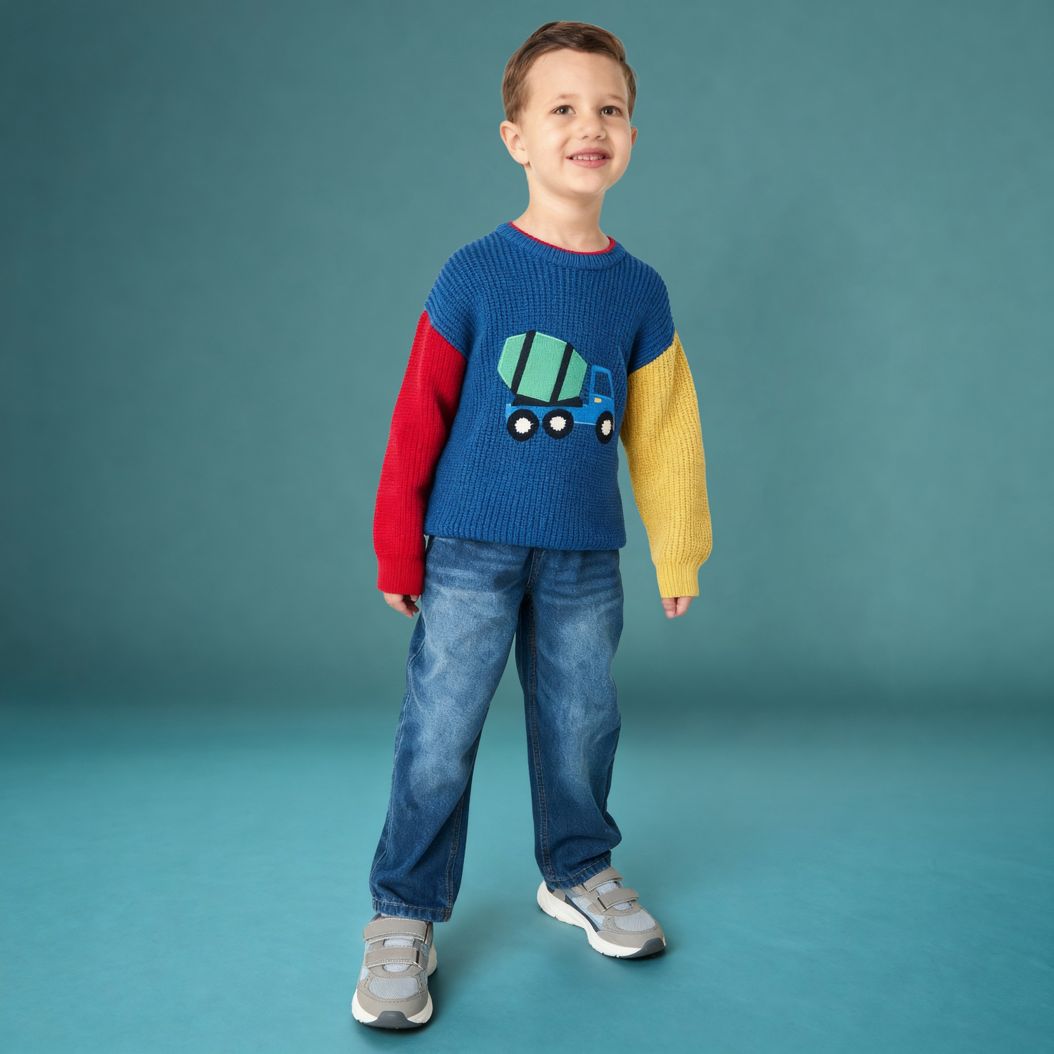 Juniors Construction Vehicle Embroidered Sweater with Long Sleeves-baby-boys-clothing-jumpersandcardigans-image-2