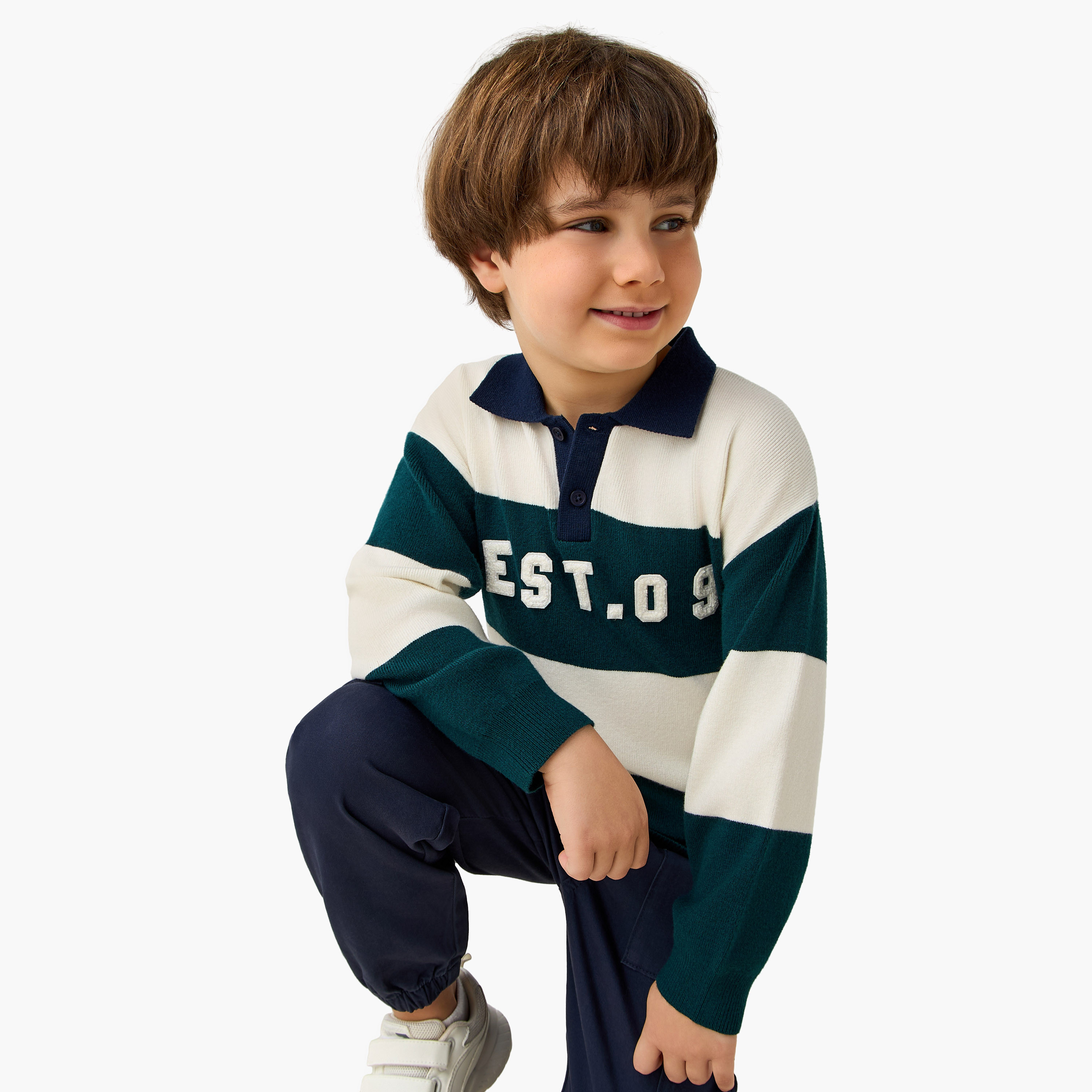 Juniors Colourblock Polo Pullover with Long Sleeves-baby-boys-clothing-jumpersandcardigans-image-1
