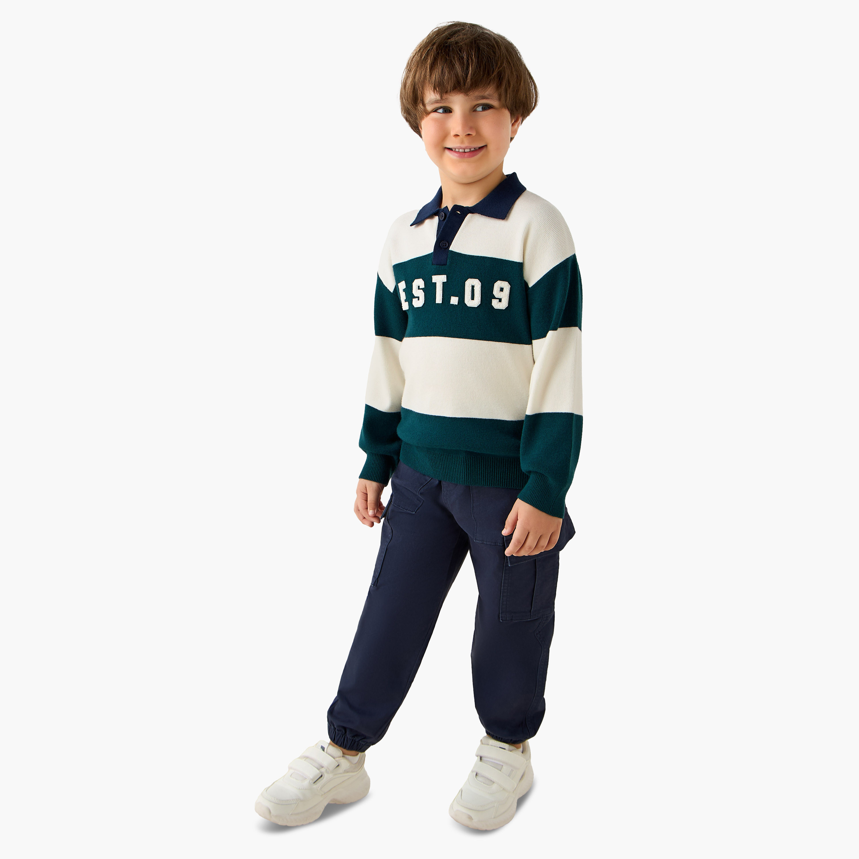 Juniors Colourblock Polo Pullover with Long Sleeves-baby-boys-clothing-jumpersandcardigans-image-2