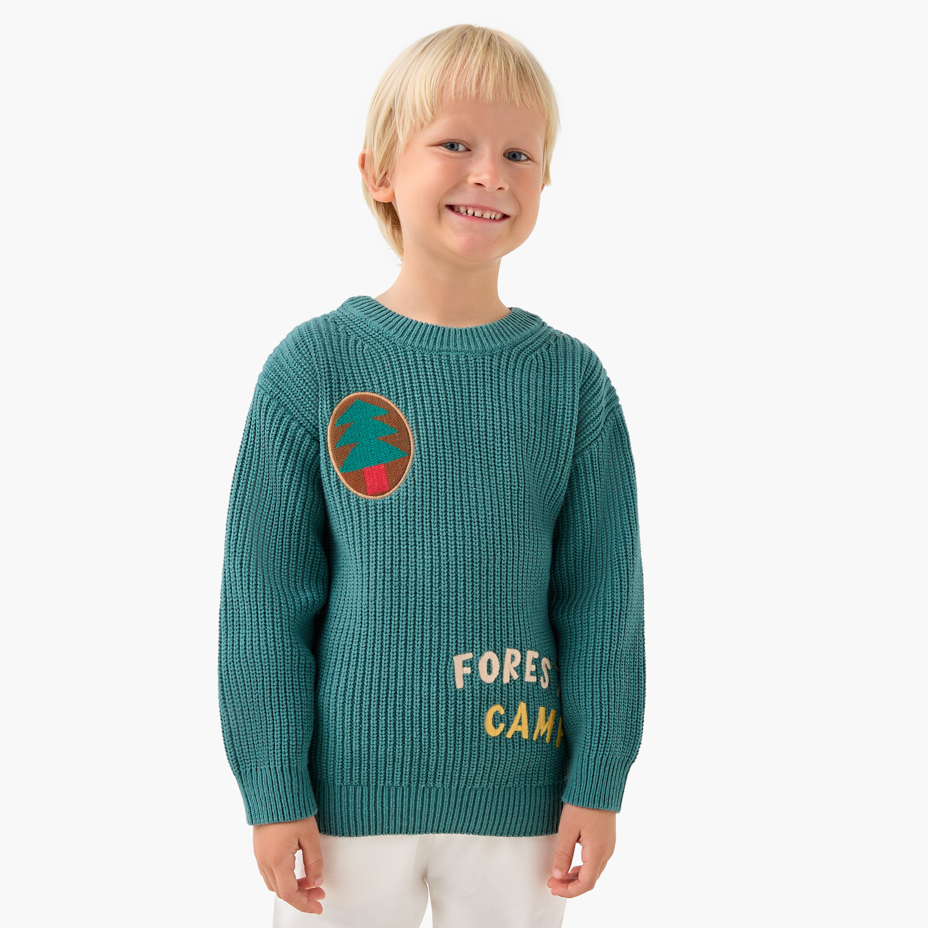 Juniors Forest Embroidered Knitted Sweater with Long Sleeves-baby-boys-clothing-jumpersandcardigans-image-1
