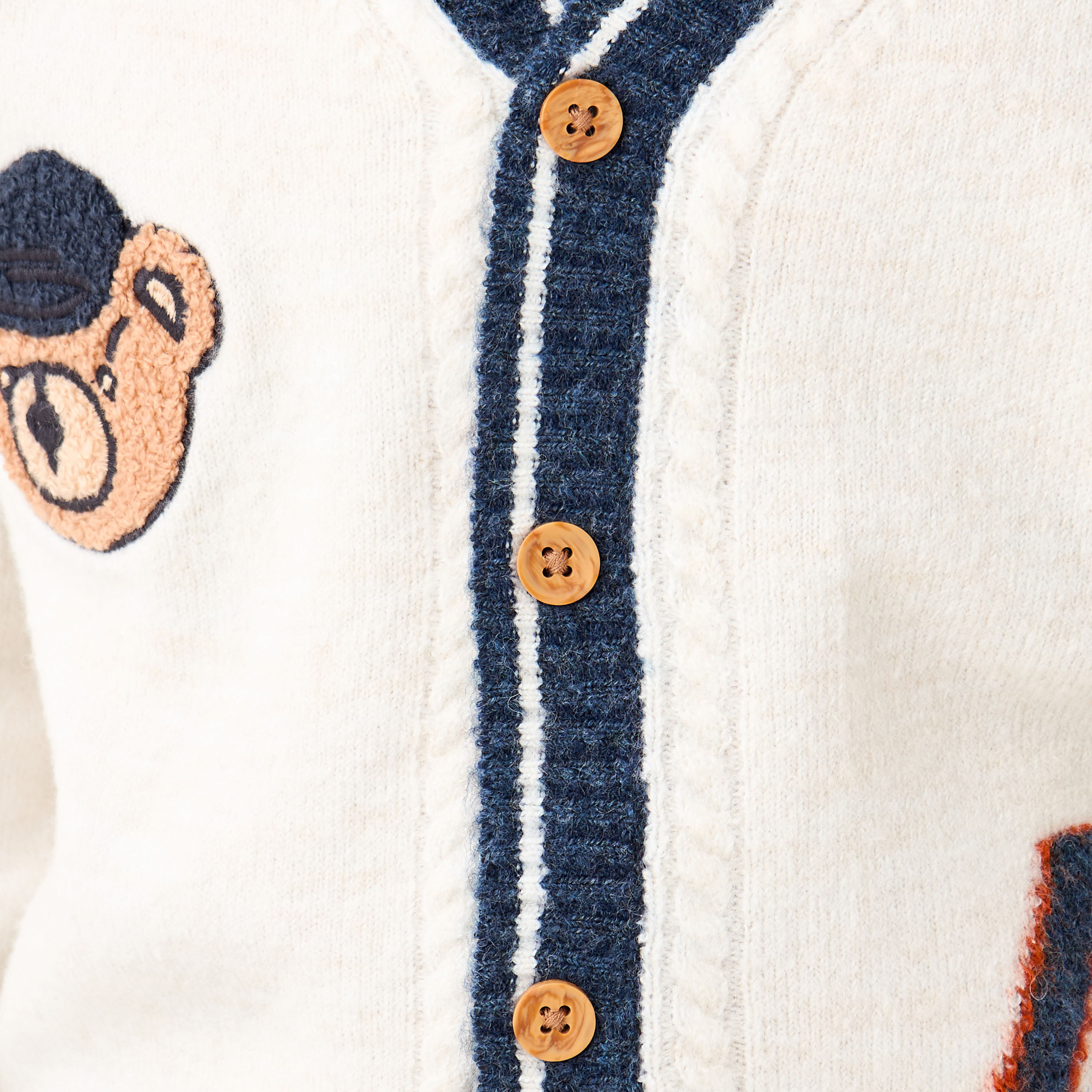 Juniors Boys V-neck Cardigan with Teddy Applique - Long Sleeves-baby-boys-clothing-winterwear-jumpersandcardigans-image-5
