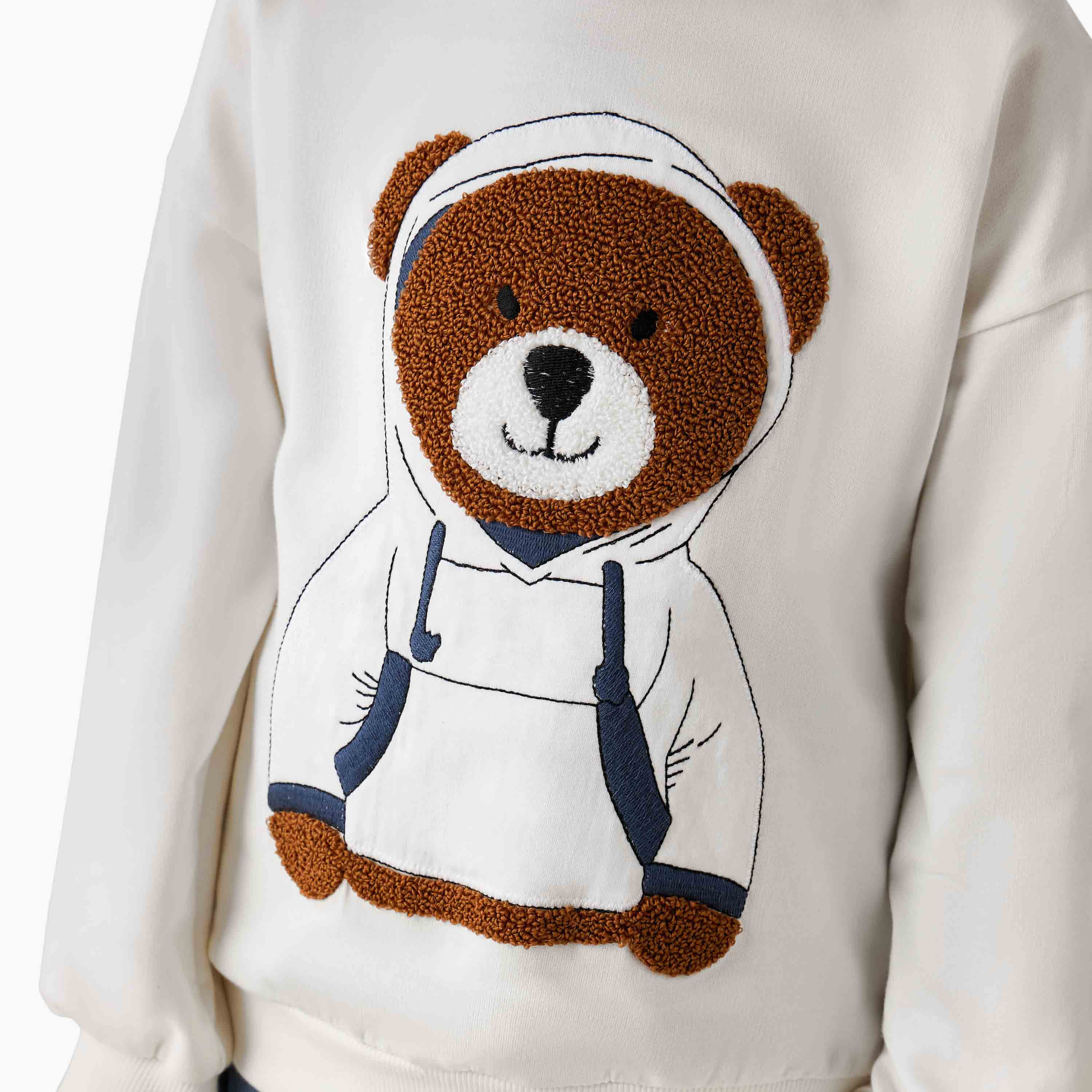 Juniors Bear Applique Hooded Sweatshirt with Long Sleeves-boys-clothing-sweatshirts-image-4