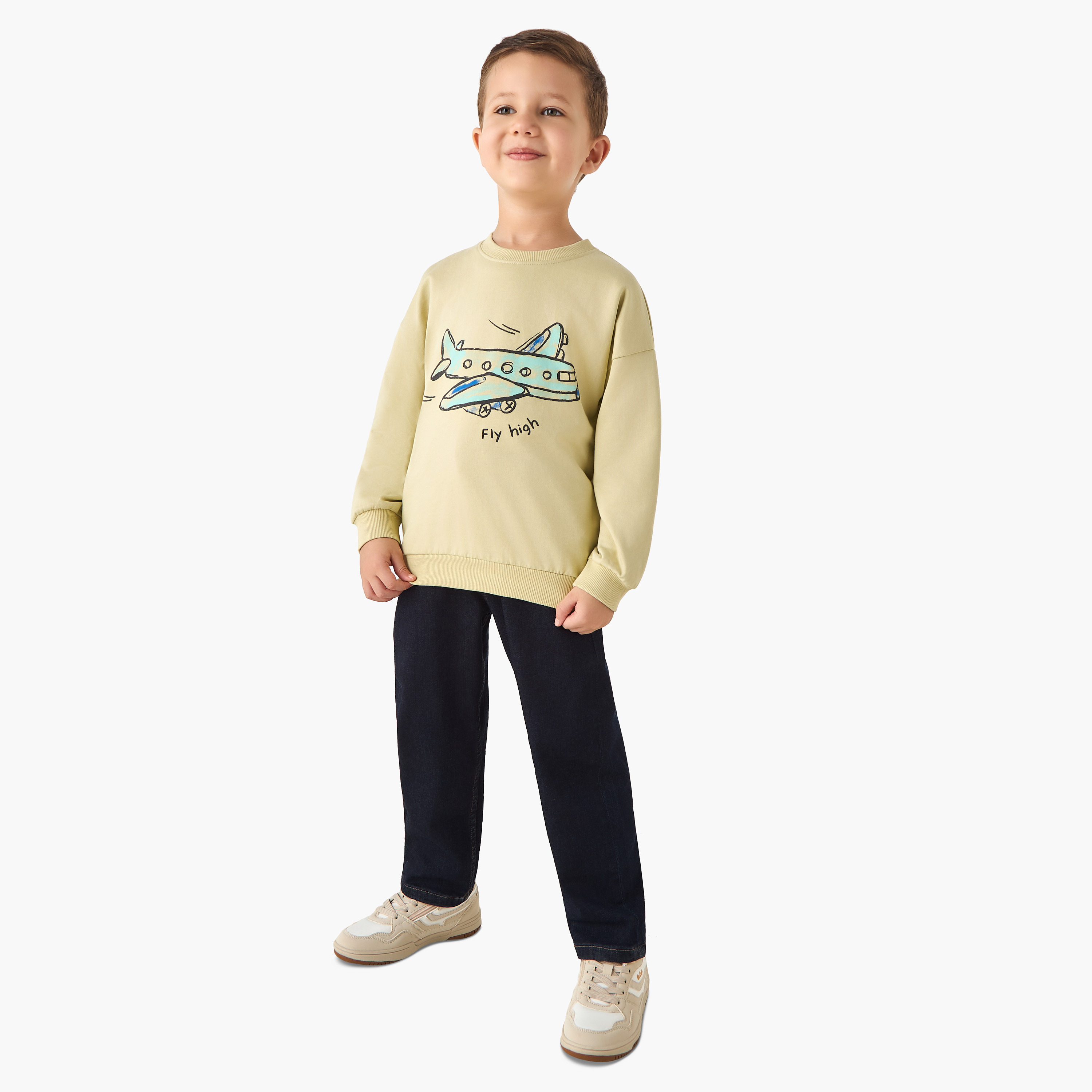 Juniors Aeroplane Print Sweatshirt with Long Sleeves-baby-boys-clothing-winterwear-sweatshirts-image-2