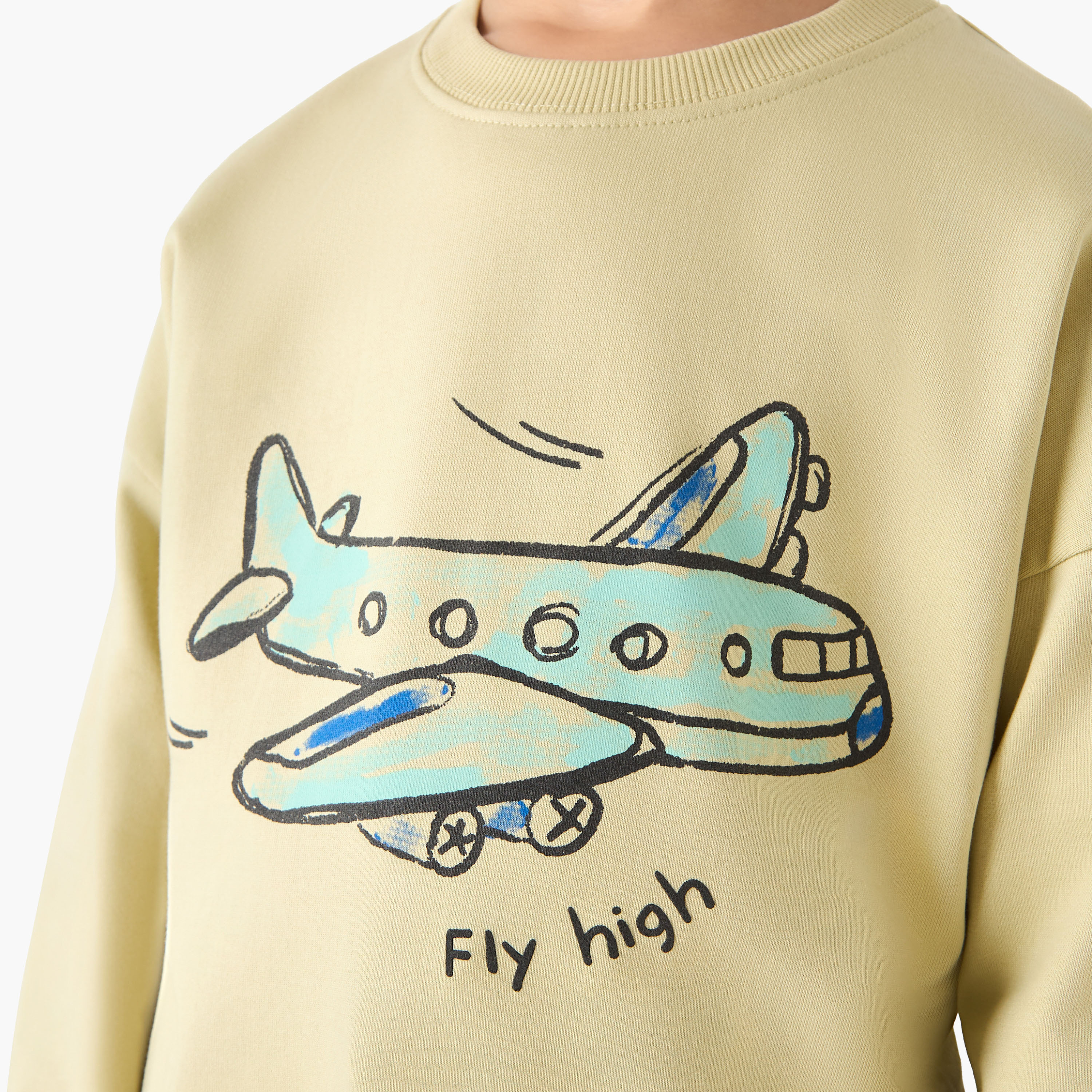 Juniors Aeroplane Print Sweatshirt with Long Sleeves-baby-boys-clothing-winterwear-sweatshirts-image-4