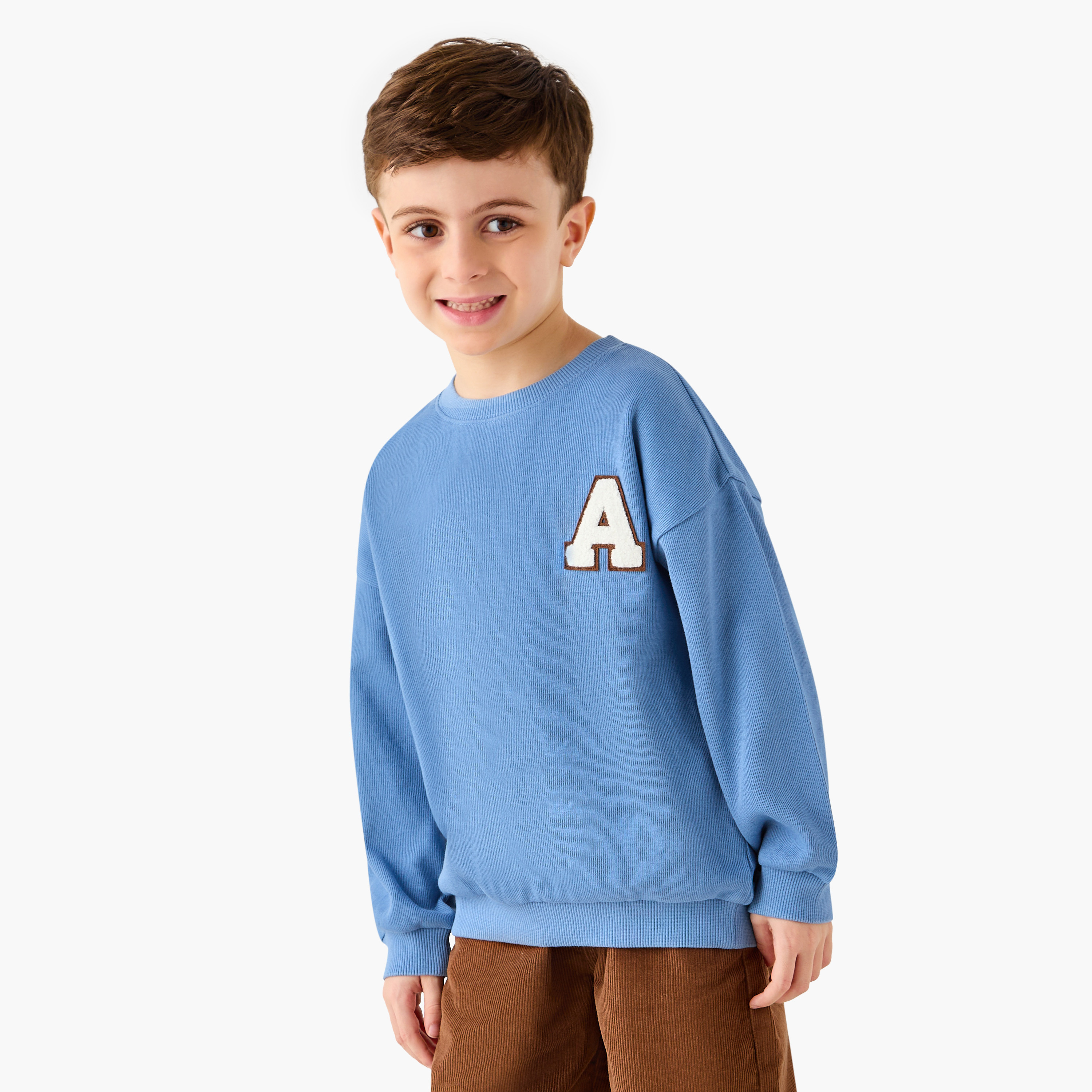 Juniors Textured Sweatshirt with Embroidered Detail and Long Sleeves-baby-boys-clothing-winterwear-sweatshirts-image-1