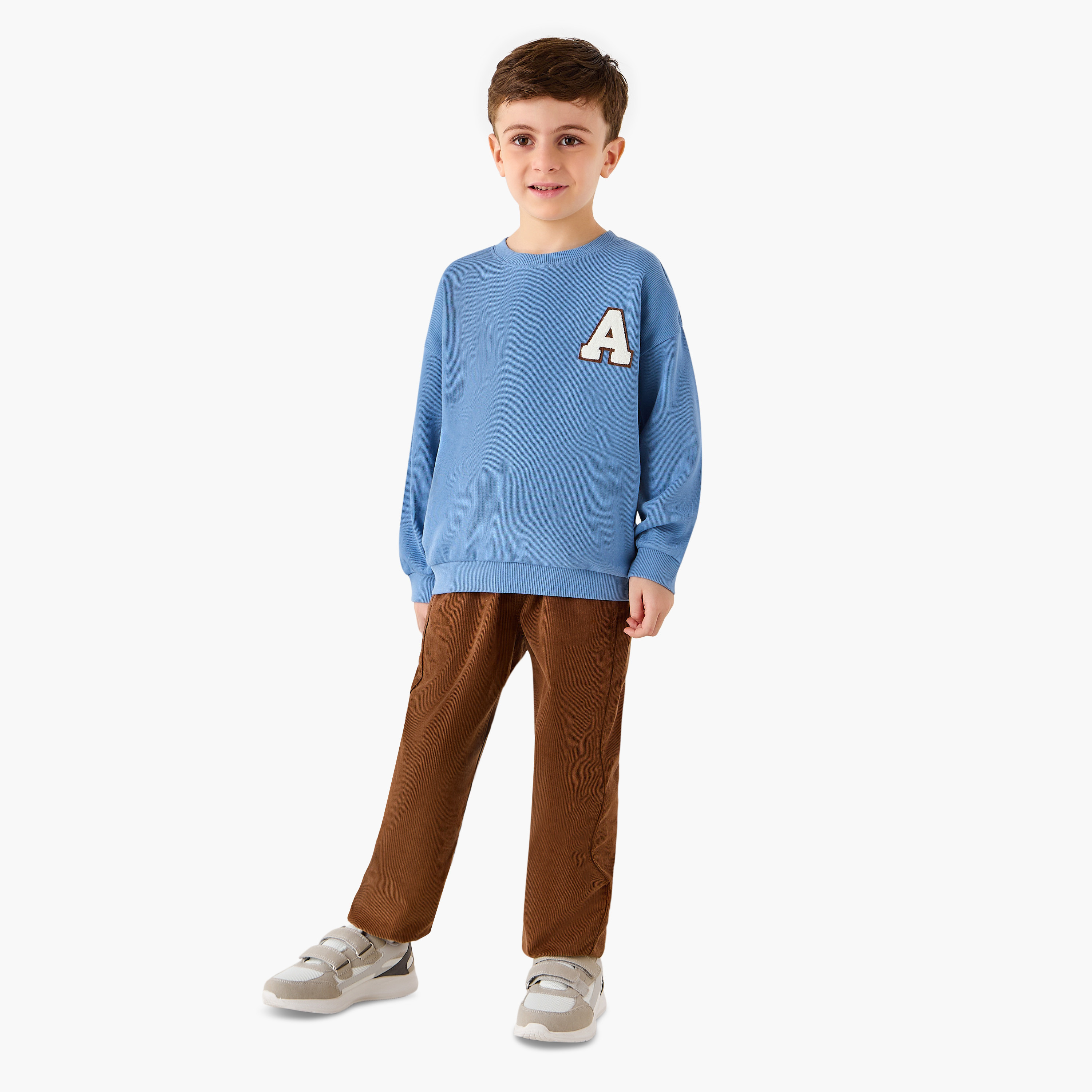 Juniors Textured Sweatshirt with Embroidered Detail and Long Sleeves-baby-boys-clothing-winterwear-sweatshirts-image-2