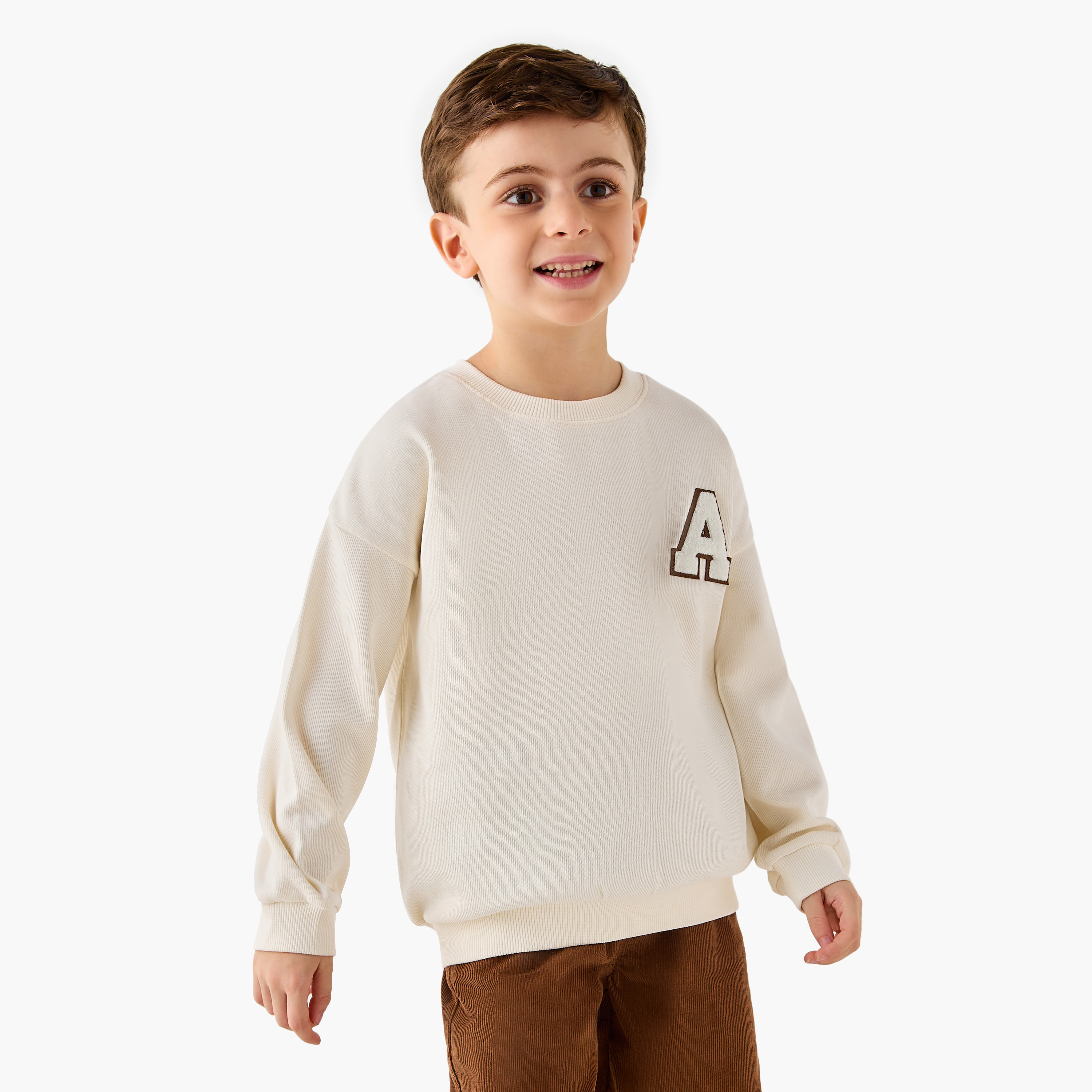 Juniors Textured Sweatshirt with Embroidered Detail and Long Sleeves-boys-clothing-sweatshirts-image-1
