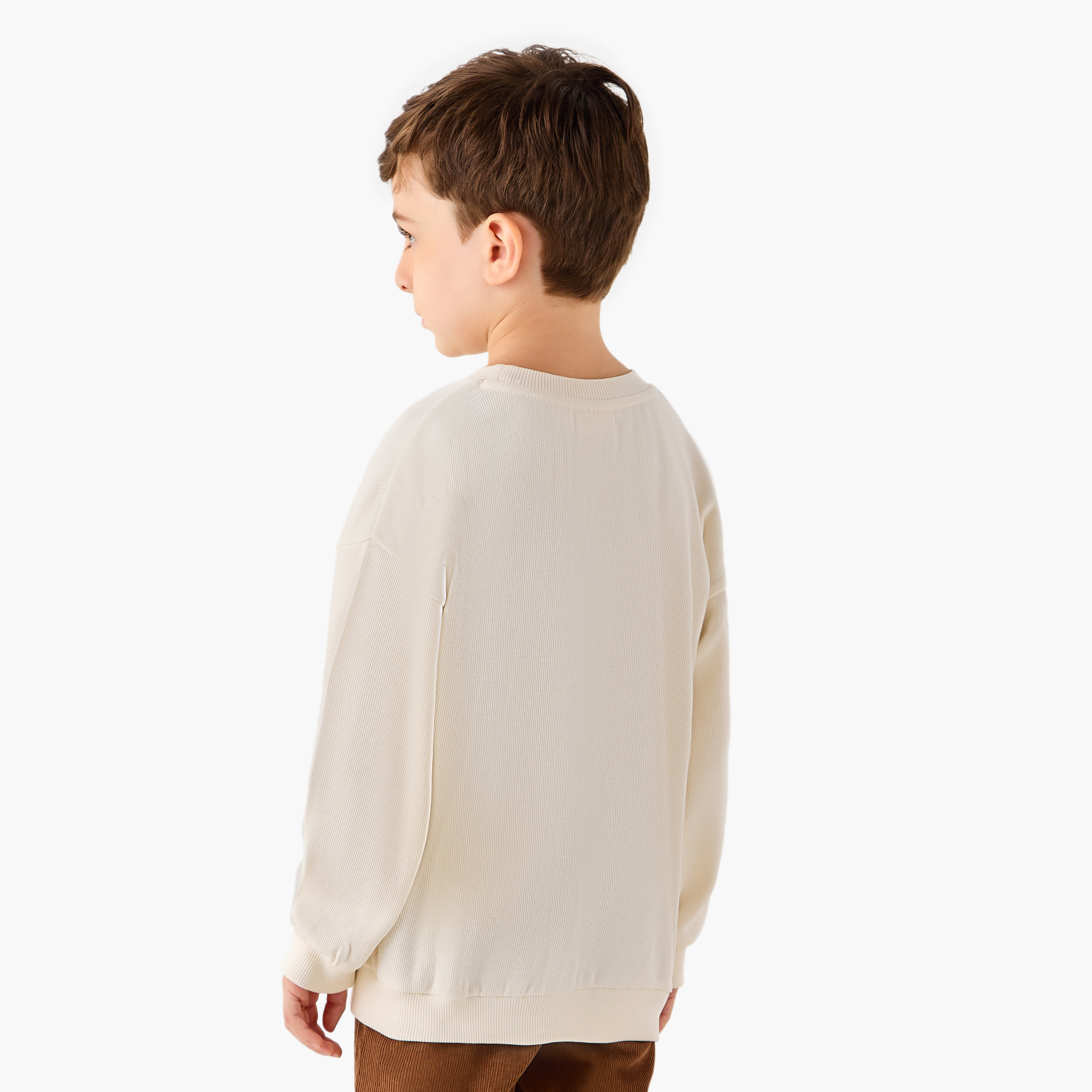 Juniors Textured Sweatshirt with Embroidered Detail and Long Sleeves-boys-clothing-sweatshirts-image-3