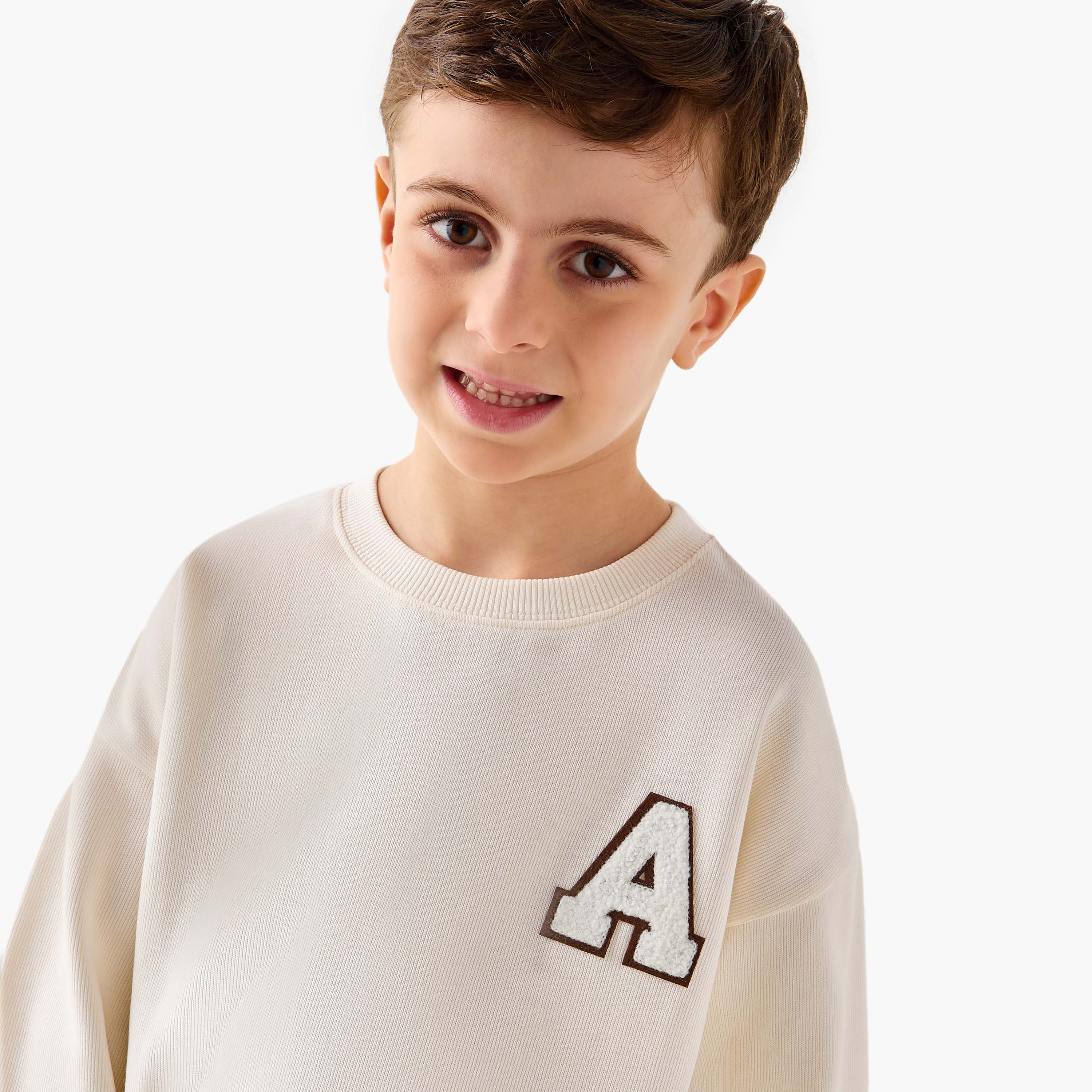 Juniors Textured Sweatshirt with Embroidered Detail and Long Sleeves-boys-clothing-sweatshirts-image-4