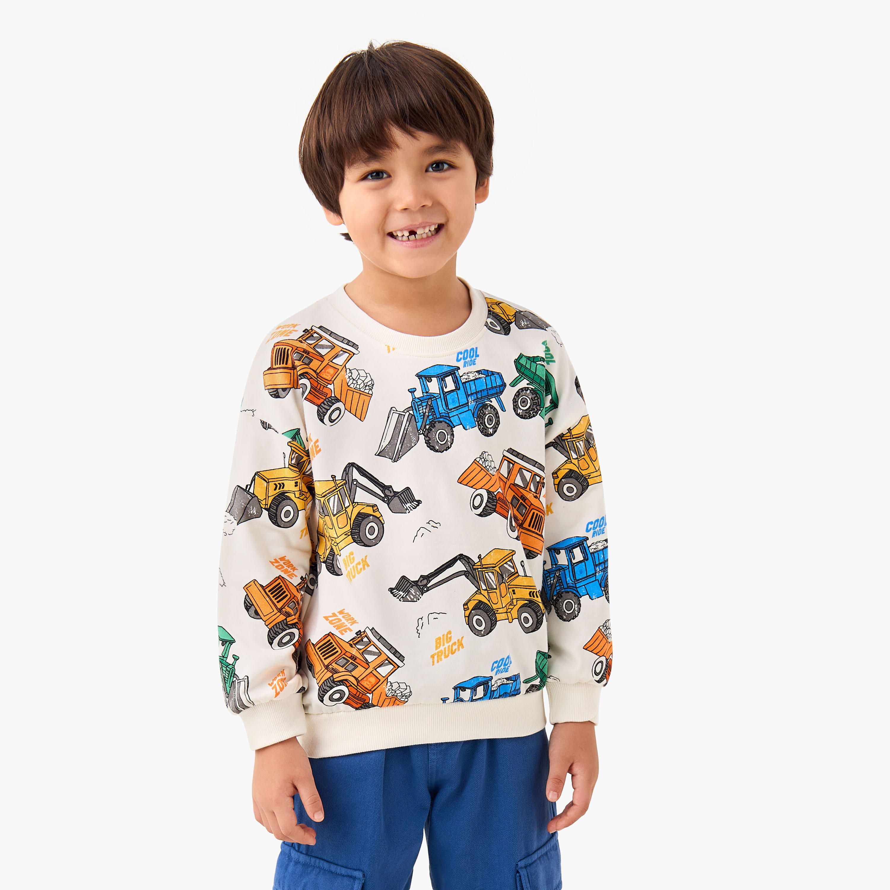 Juniors Boys Crew Neck Sweatshirt with Vehicle Print - Cotton - Long Sleeves-boys-clothing-sweatshirts-image-1