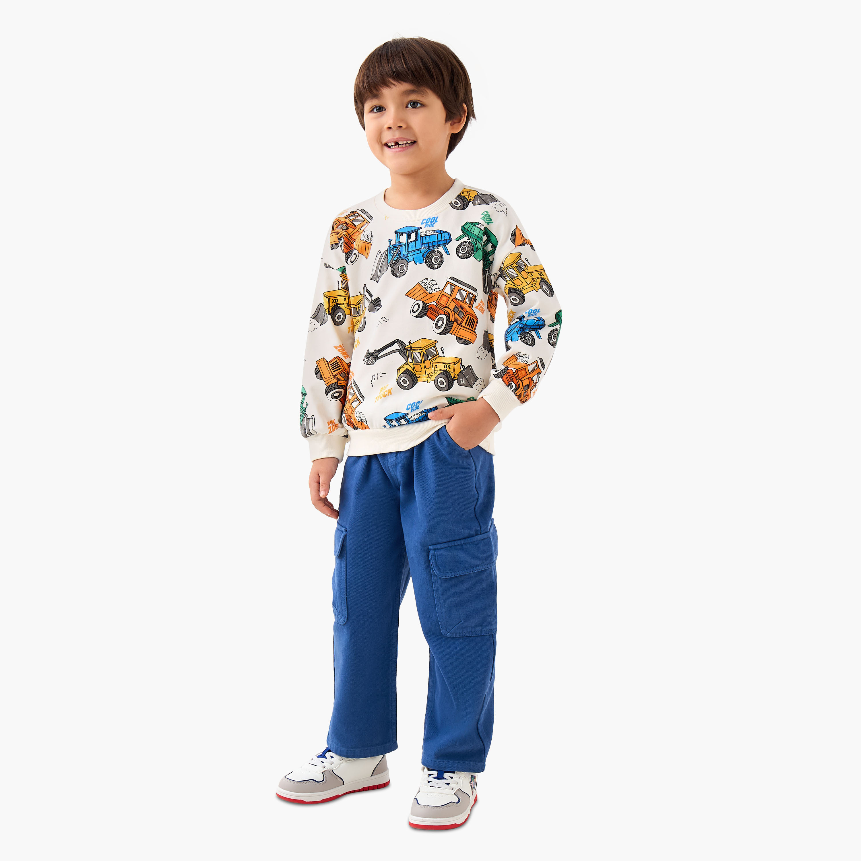 Juniors Boys Crew Neck Sweatshirt with Vehicle Print - Cotton - Long Sleeves-boys-clothing-sweatshirts-image-2