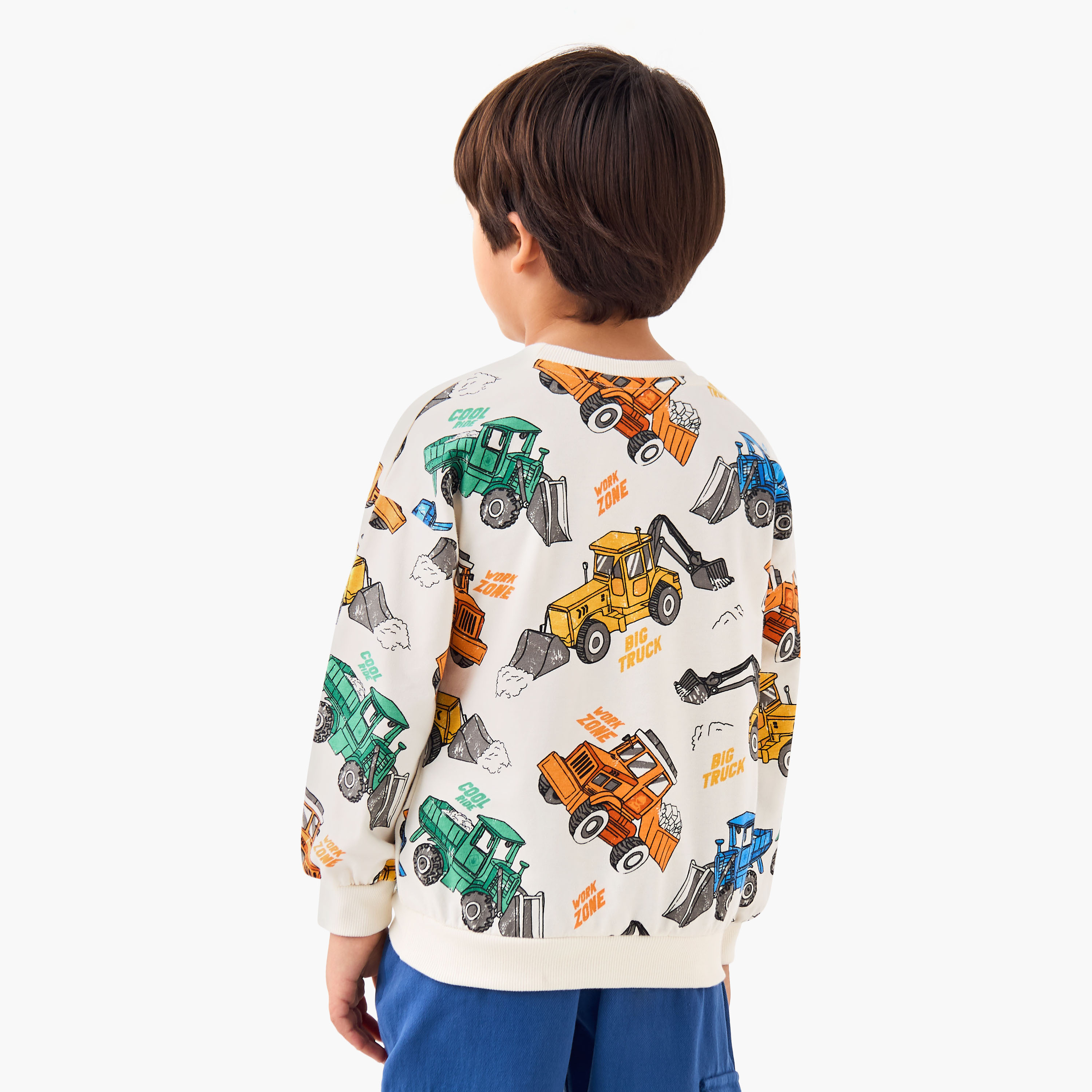 Juniors Boys Crew Neck Sweatshirt with Vehicle Print - Cotton - Long Sleeves-boys-clothing-sweatshirts-image-3