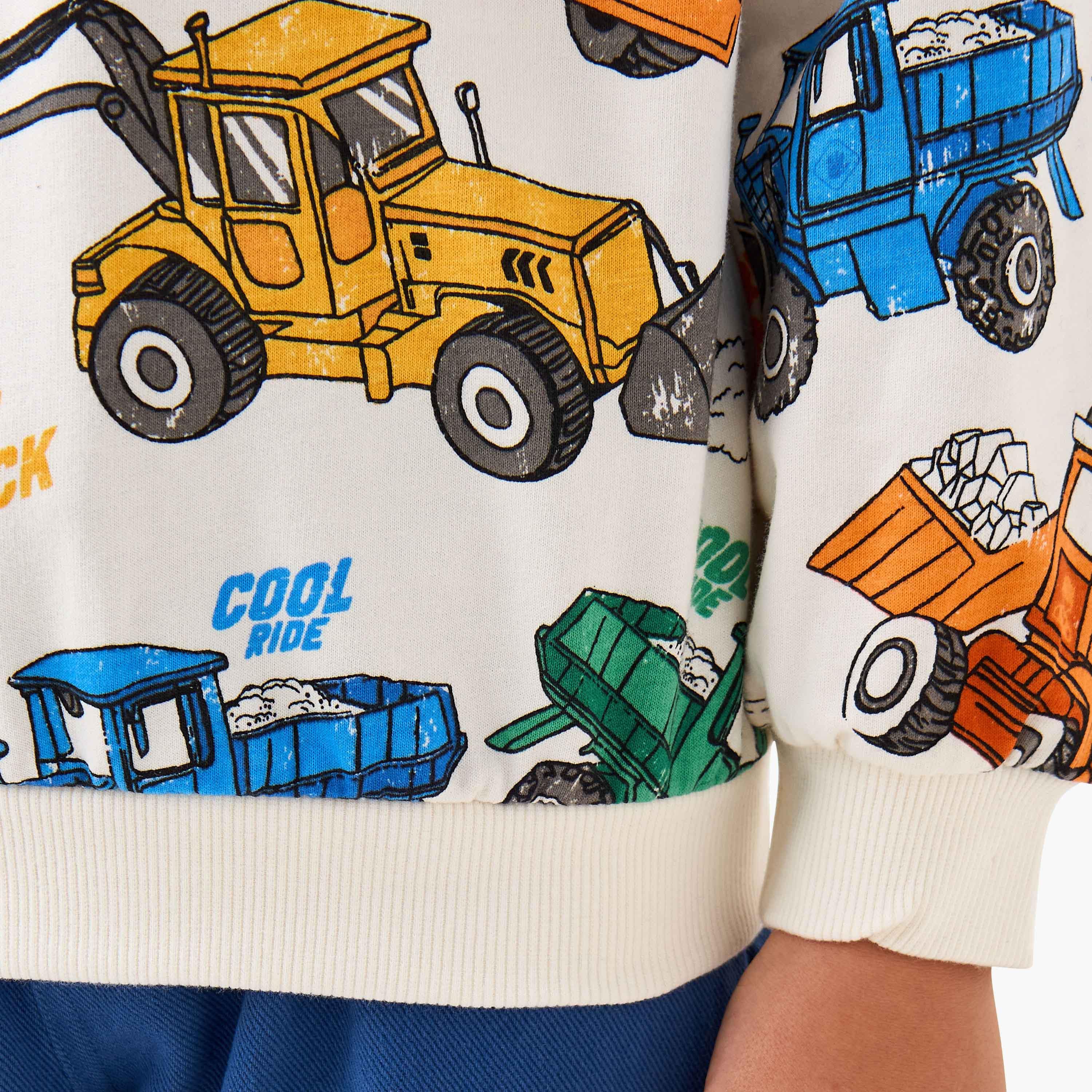 Juniors Boys Crew Neck Sweatshirt with Vehicle Print - Cotton - Long Sleeves-boys-clothing-sweatshirts-image-5