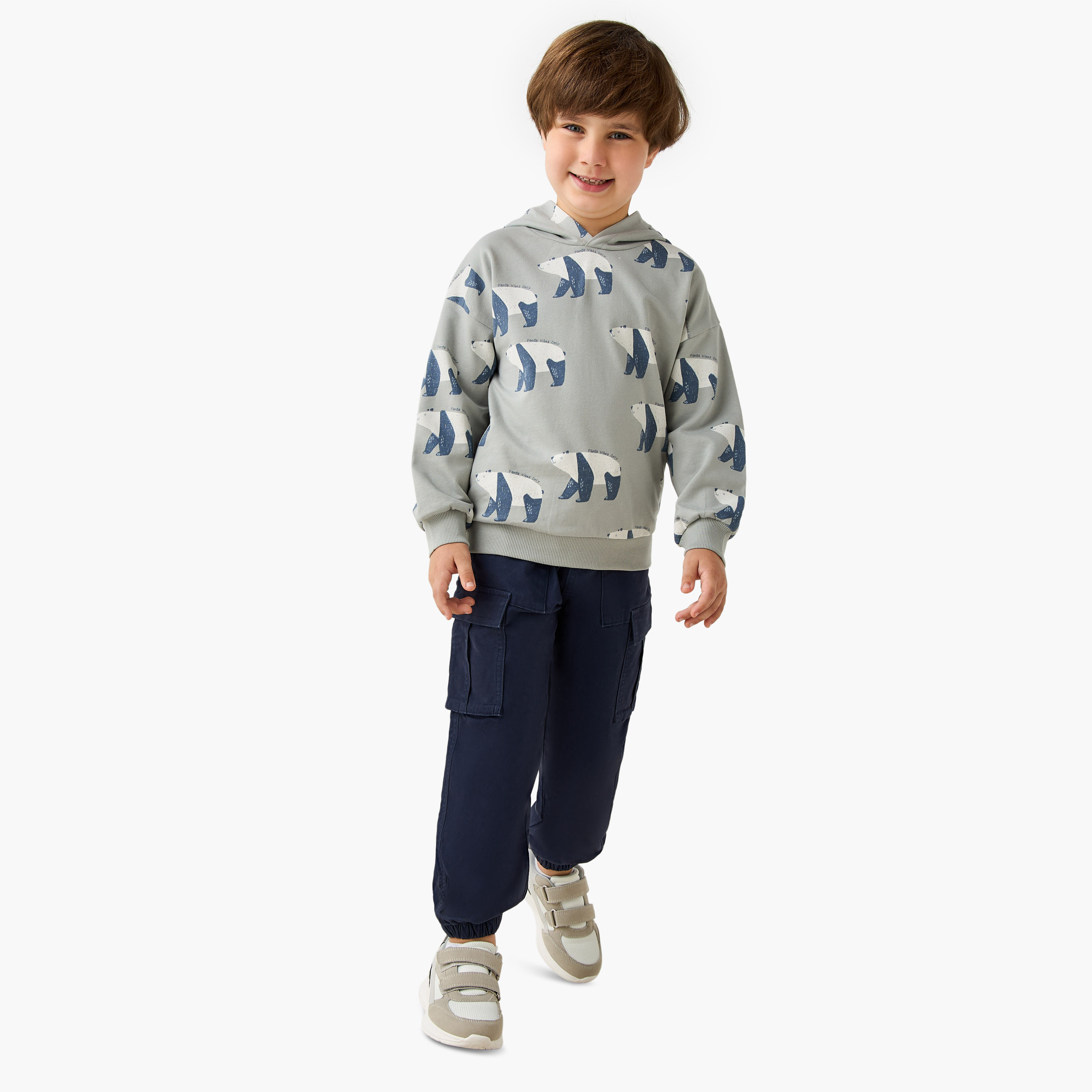 Juniors Panda Print Hooded Sweatshirt with Long Sleeves-boys-clothing-sweatshirts-image-2