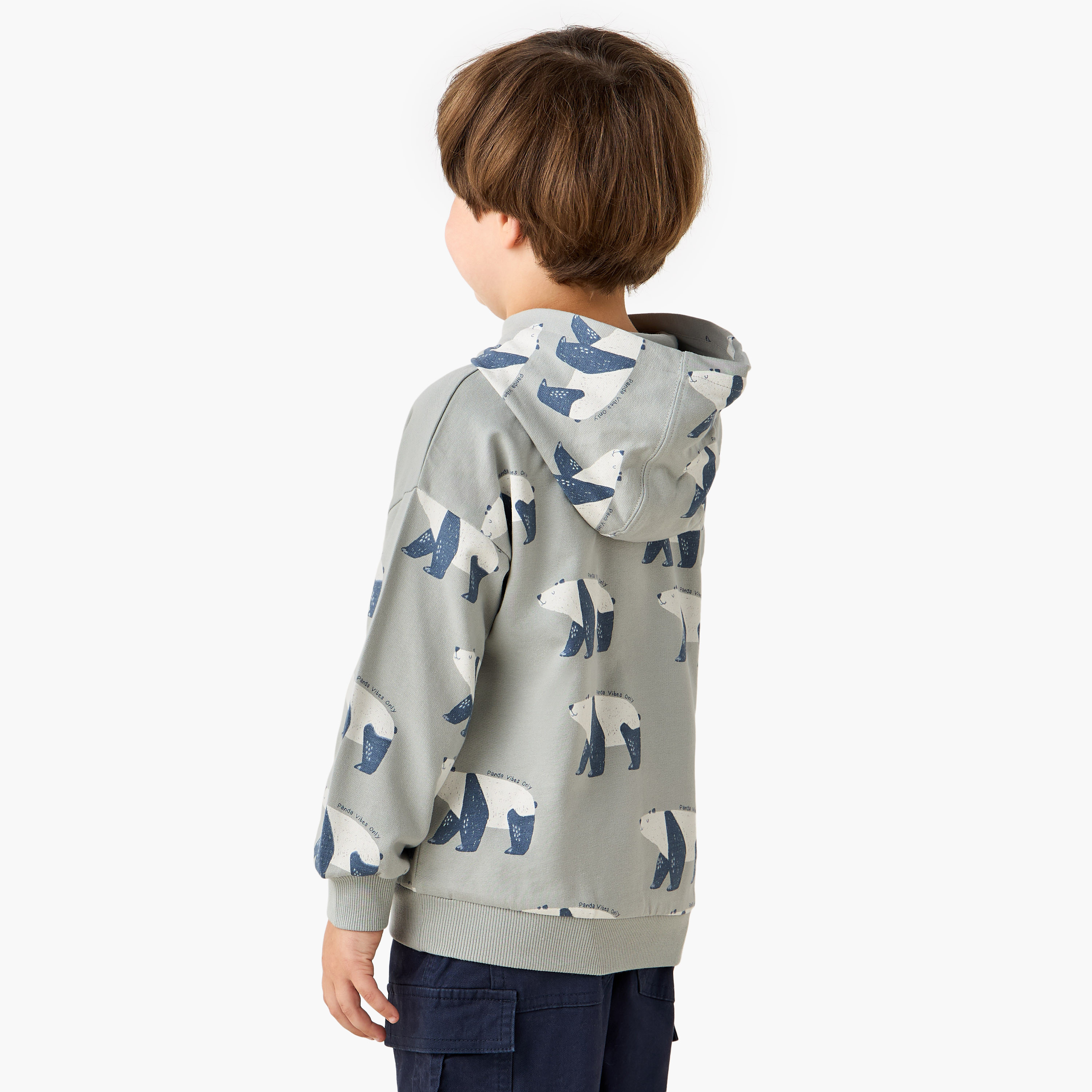 Juniors Panda Print Hooded Sweatshirt with Long Sleeves-boys-clothing-sweatshirts-image-3