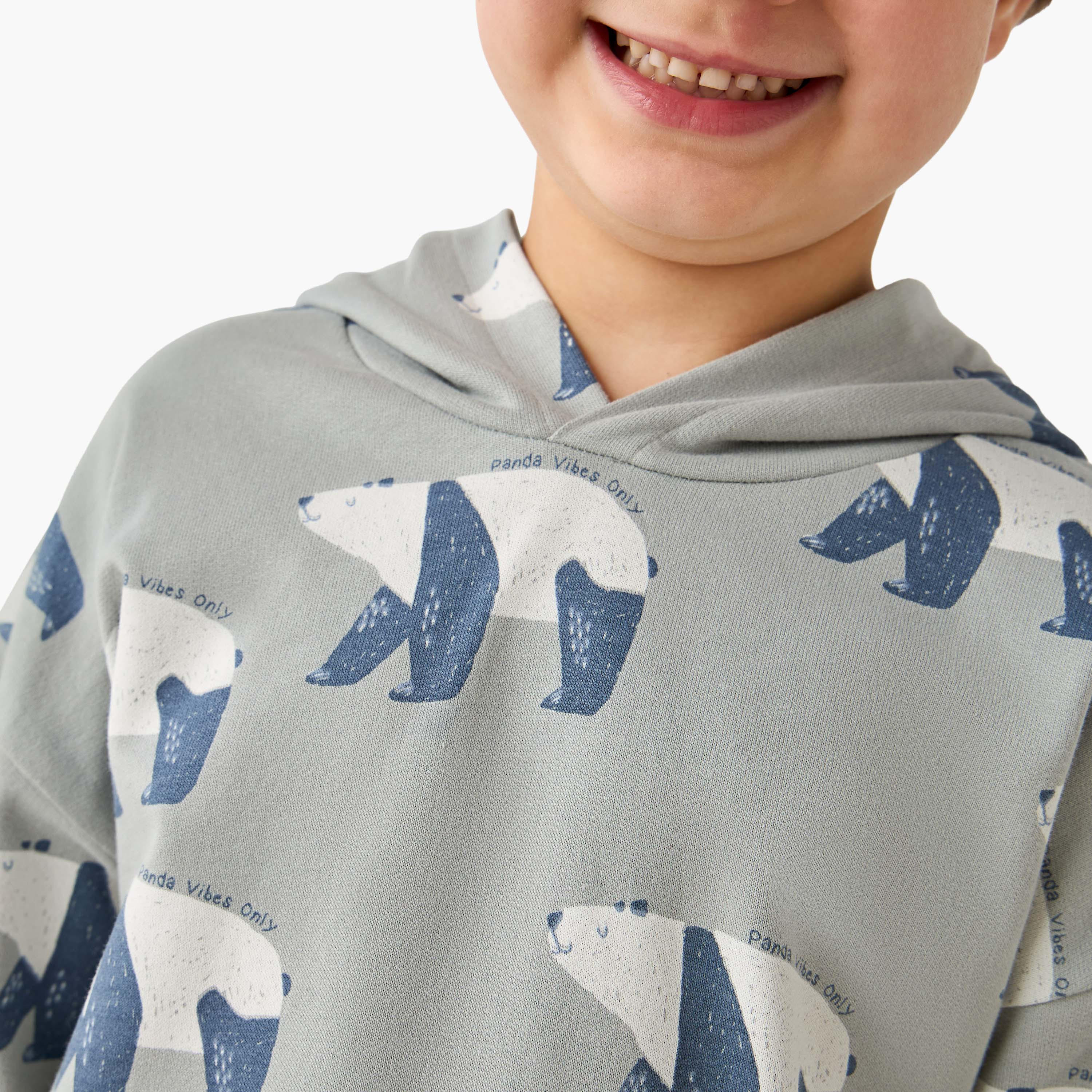 Juniors Panda Print Hooded Sweatshirt with Long Sleeves-boys-clothing-sweatshirts-image-4