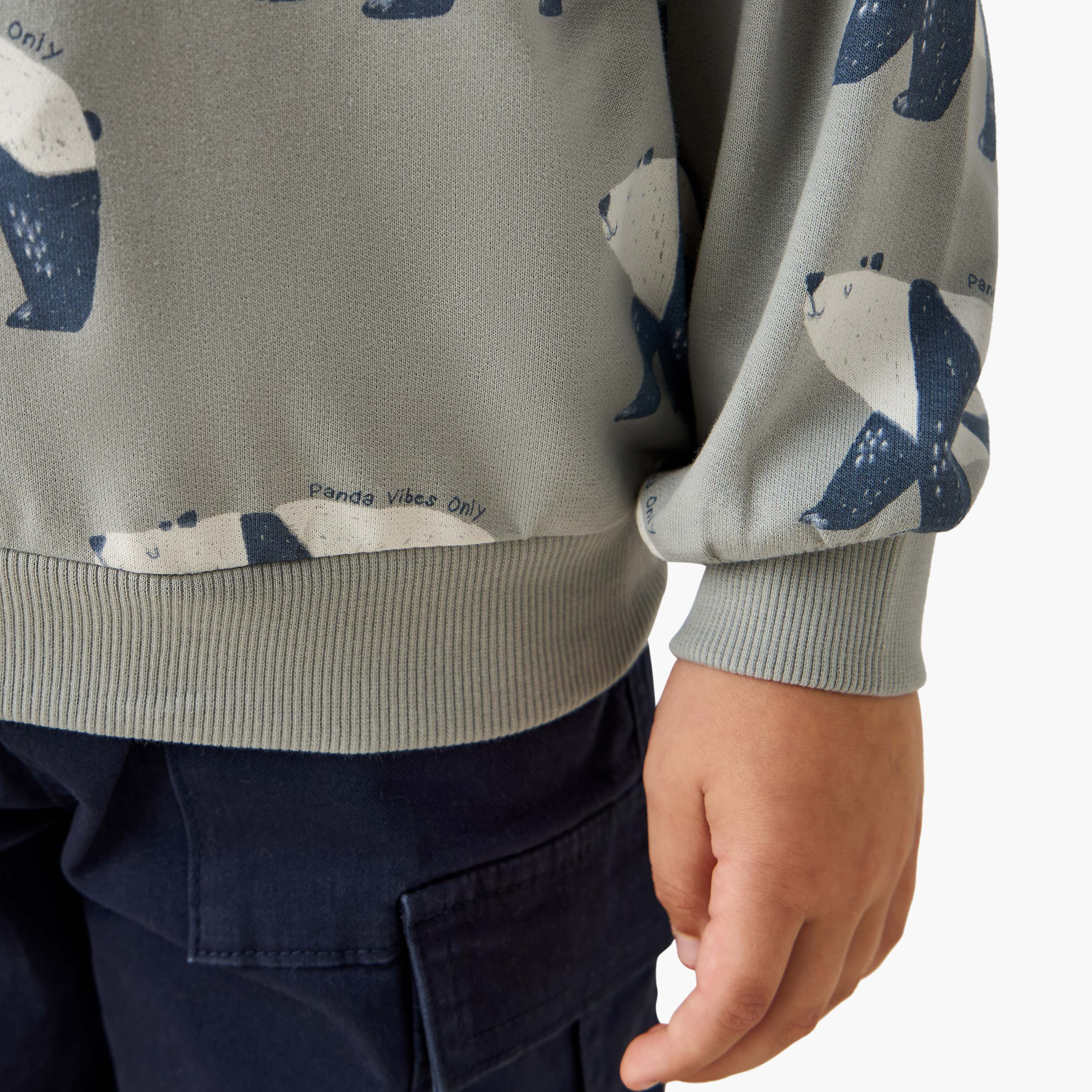 Juniors Panda Print Hooded Sweatshirt with Long Sleeves-boys-clothing-sweatshirts-image-5