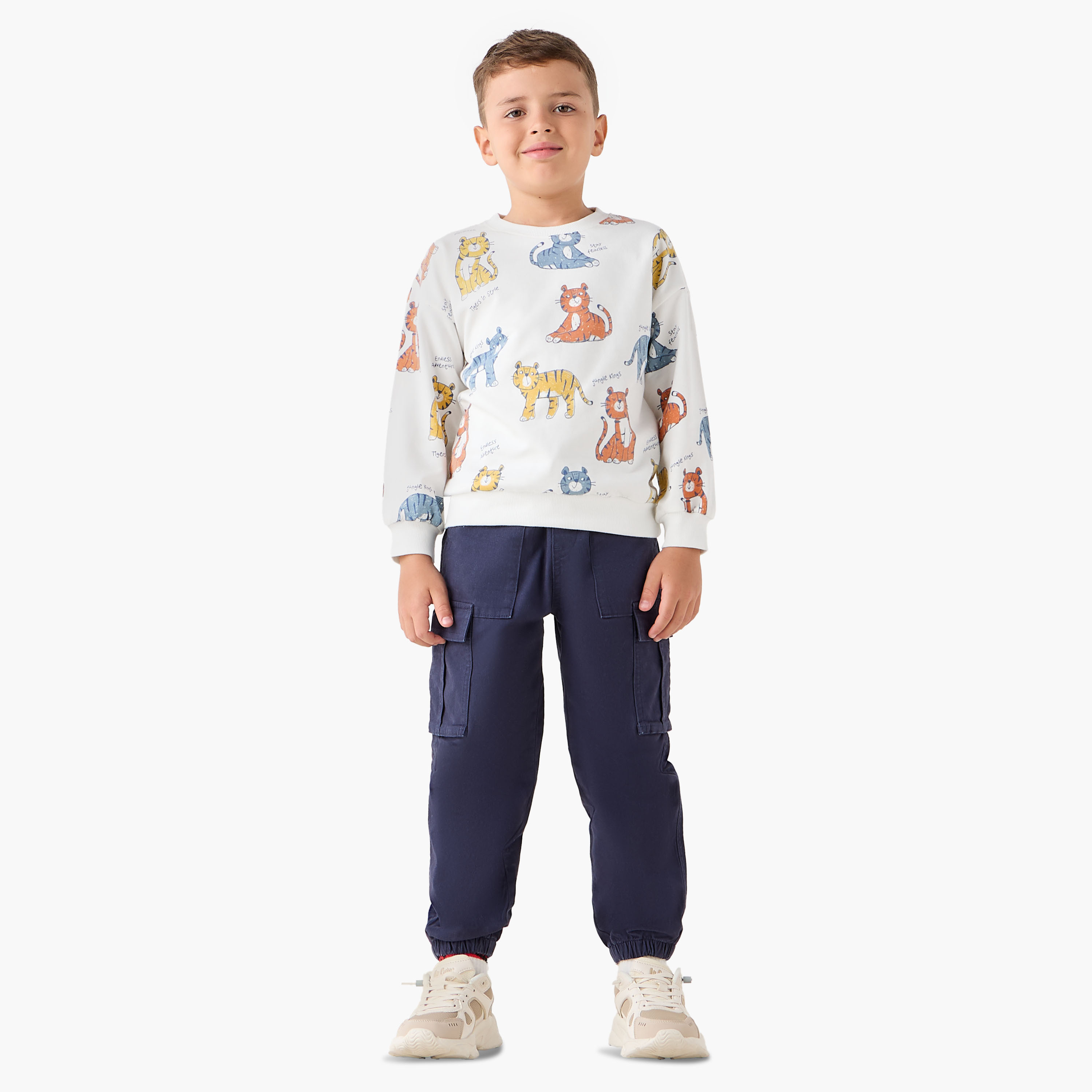 Juniors Tiger Print Sweatshirt with Long Sleeves-boys-clothing-sweatshirts-image-2