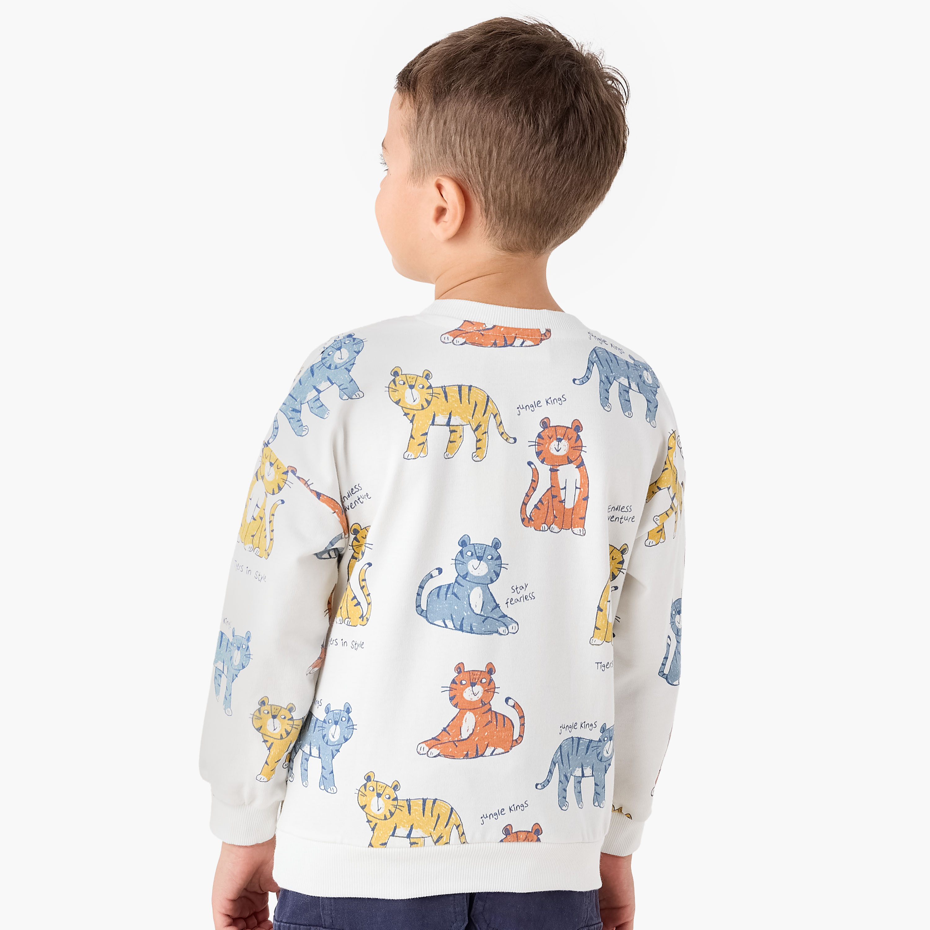 Juniors Tiger Print Sweatshirt with Long Sleeves-boys-clothing-sweatshirts-image-3