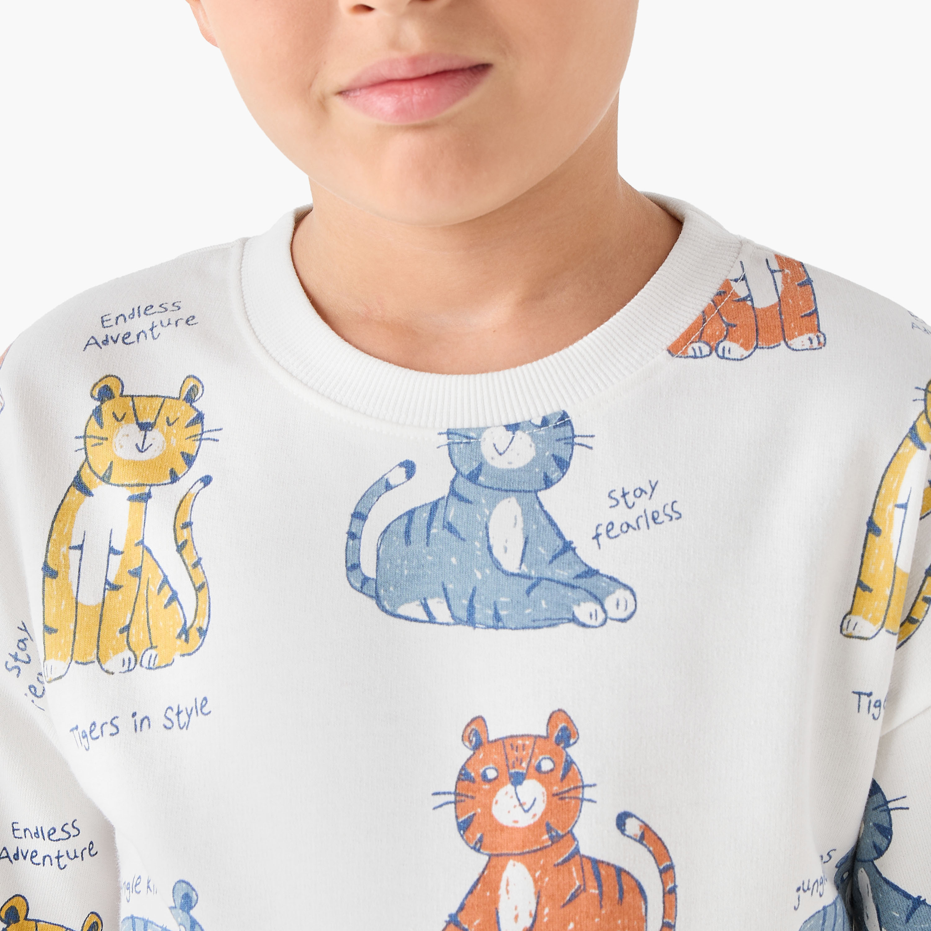 Juniors Tiger Print Sweatshirt with Long Sleeves-boys-clothing-sweatshirts-image-4