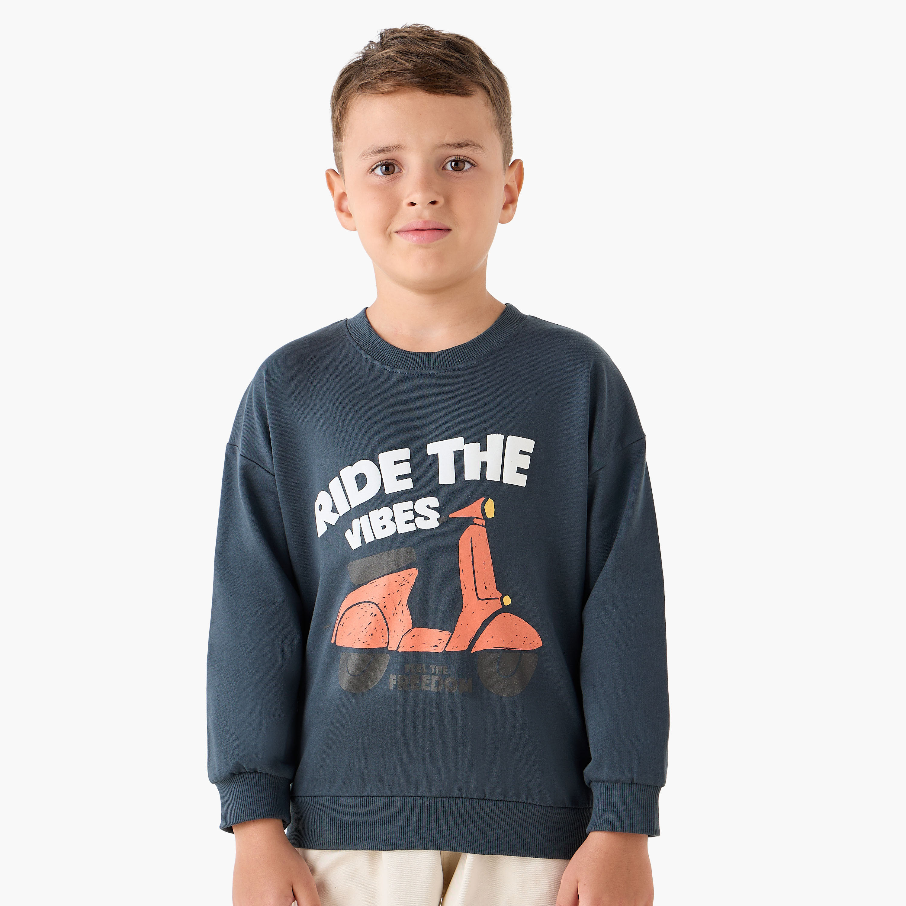 Juniors Graphic Print Sweatshirt with Long Sleeves-boys-clothing-sweatshirts-image-1