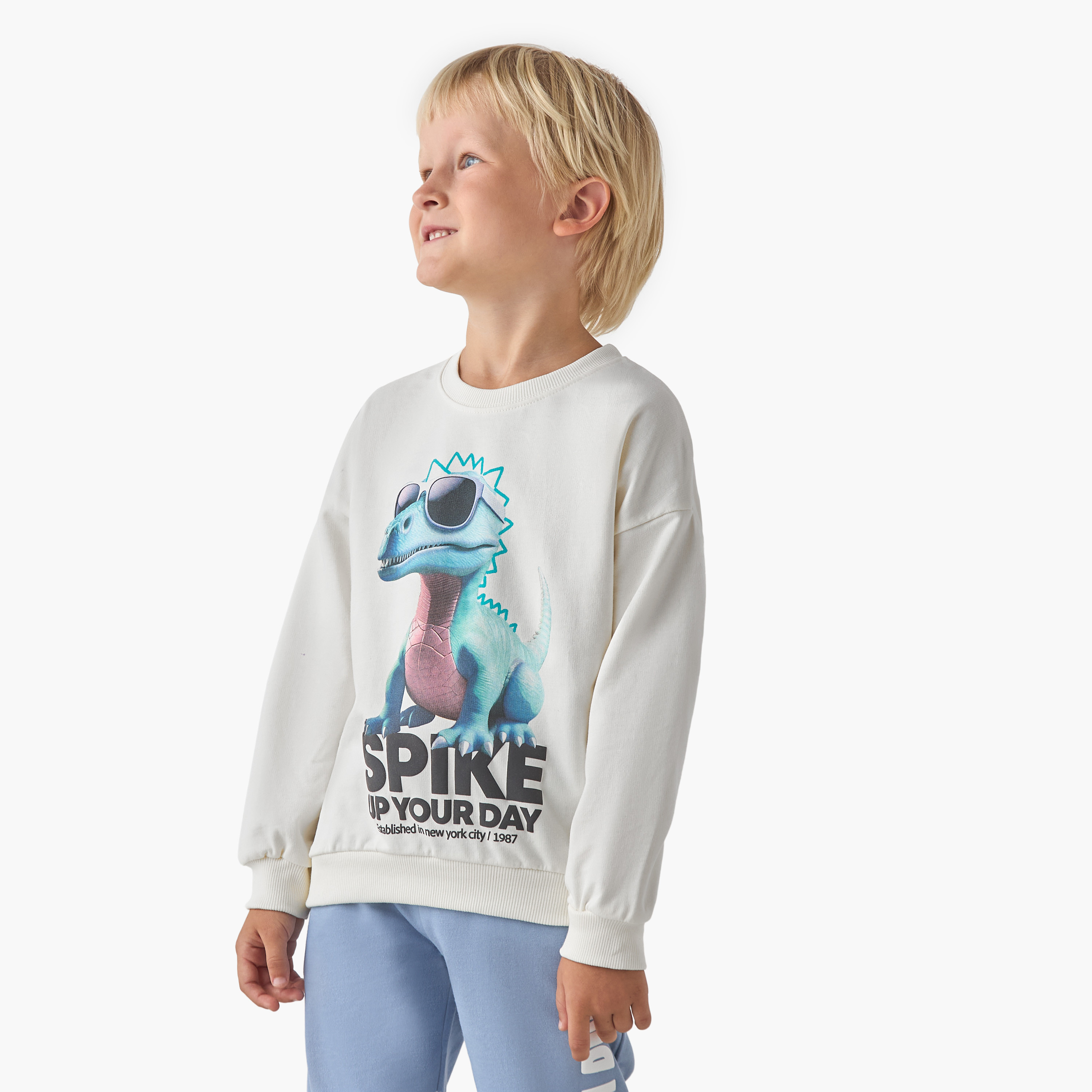 Juniors Dinosaur Print Sweatshirt with Long Sleeves-boys-clothing-sweatshirts-image-1