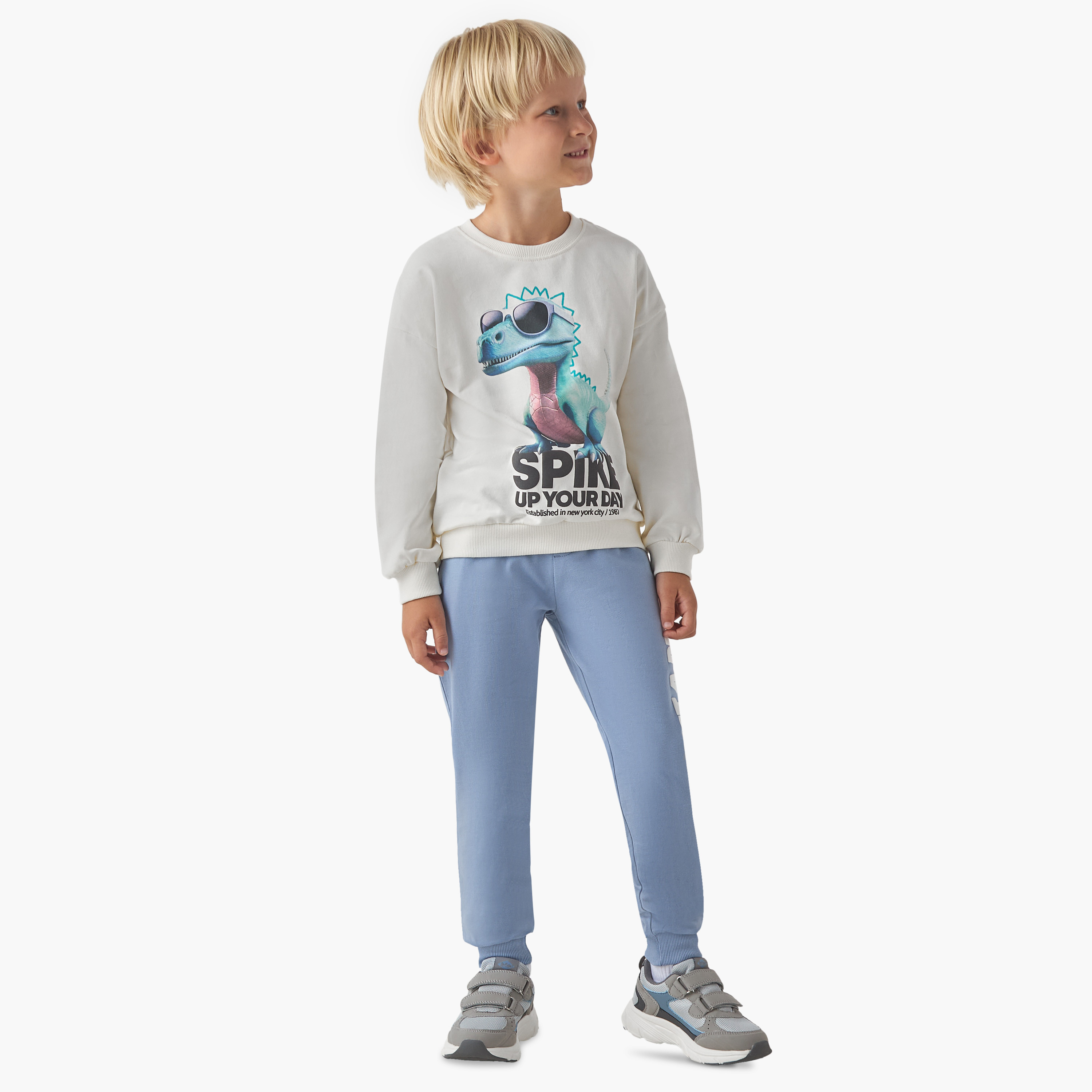 Juniors Dinosaur Print Sweatshirt with Long Sleeves-boys-clothing-sweatshirts-image-2