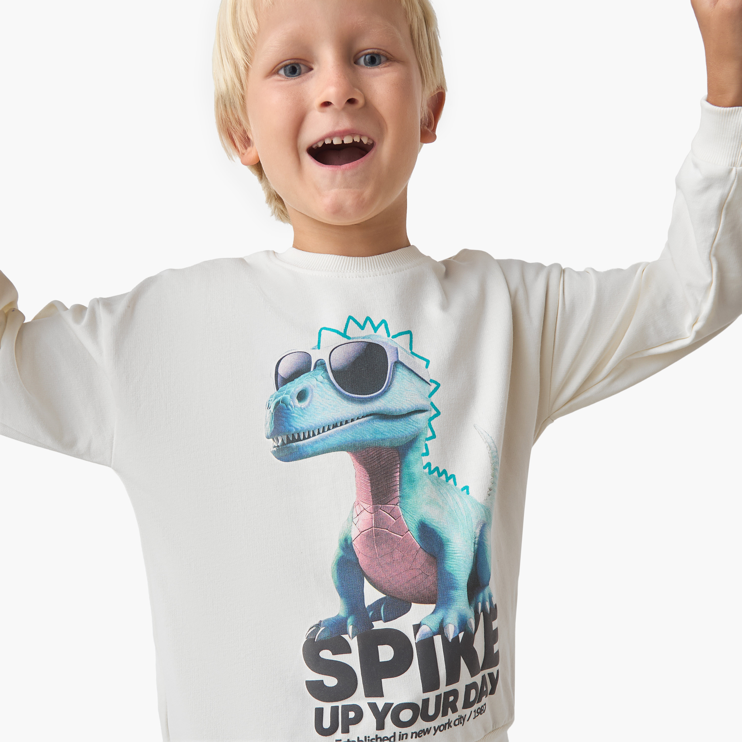 Juniors Dinosaur Print Sweatshirt with Long Sleeves-boys-clothing-sweatshirts-image-4