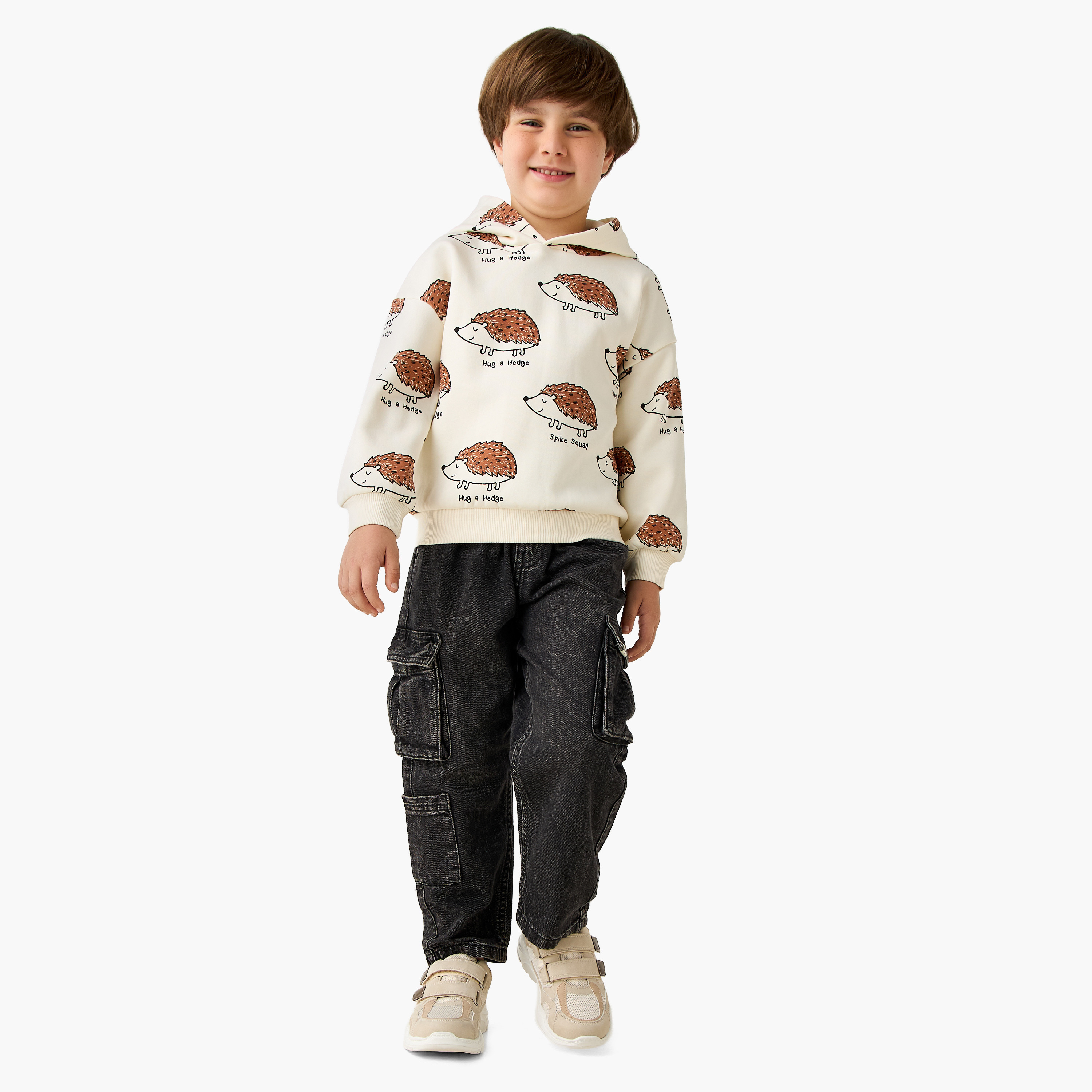 Juniors Printed Hooded Sweatshirt with Long Sleeves-boys-clothing-sweatshirts-image-2