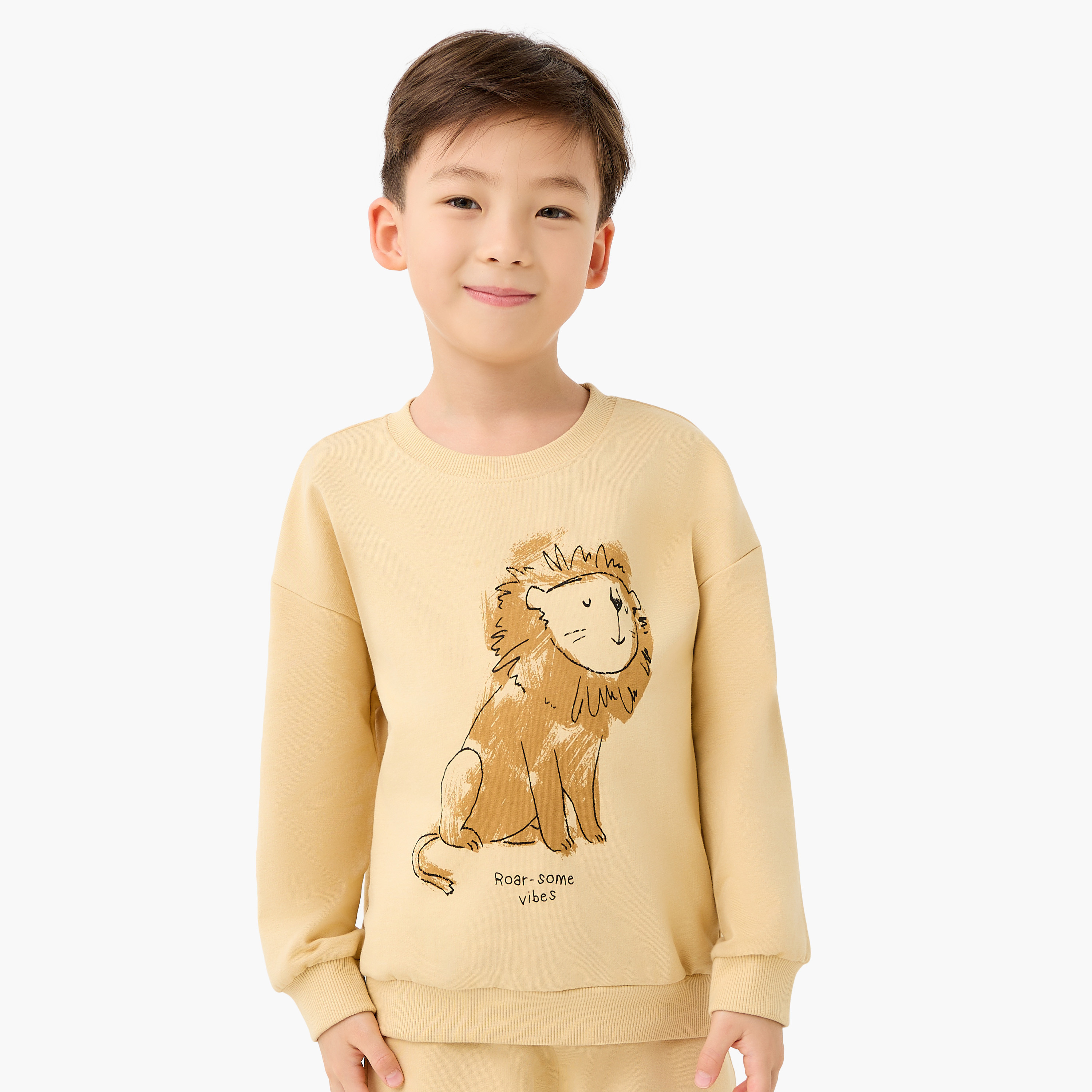 Juniors Boys Crew Neck Sweatshirt with Lion Print - Cotton - Long Sleeves-boys-clothing-sweatshirts-image-1