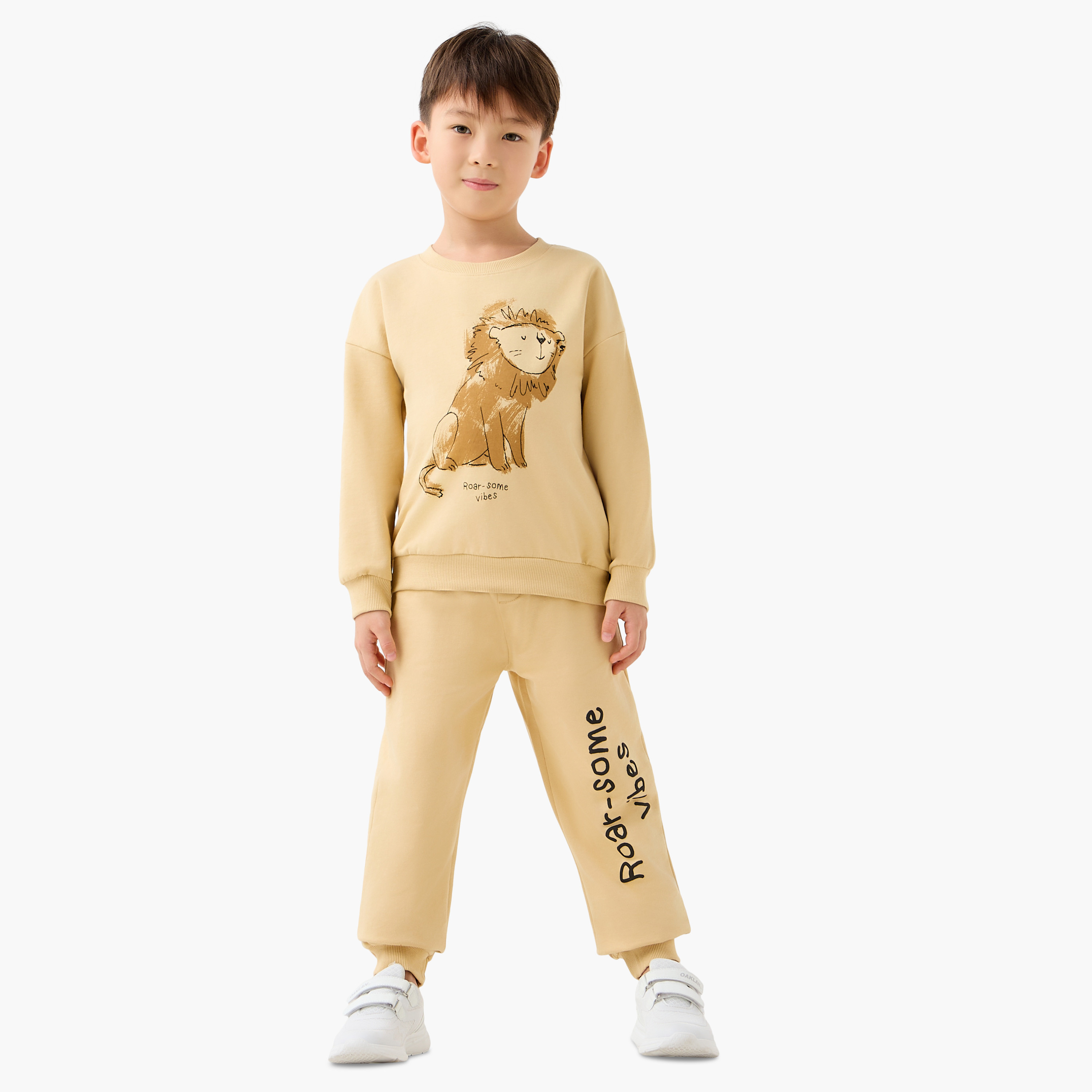 Juniors Boys Crew Neck Sweatshirt with Lion Print - Cotton - Long Sleeves-boys-clothing-sweatshirts-image-2