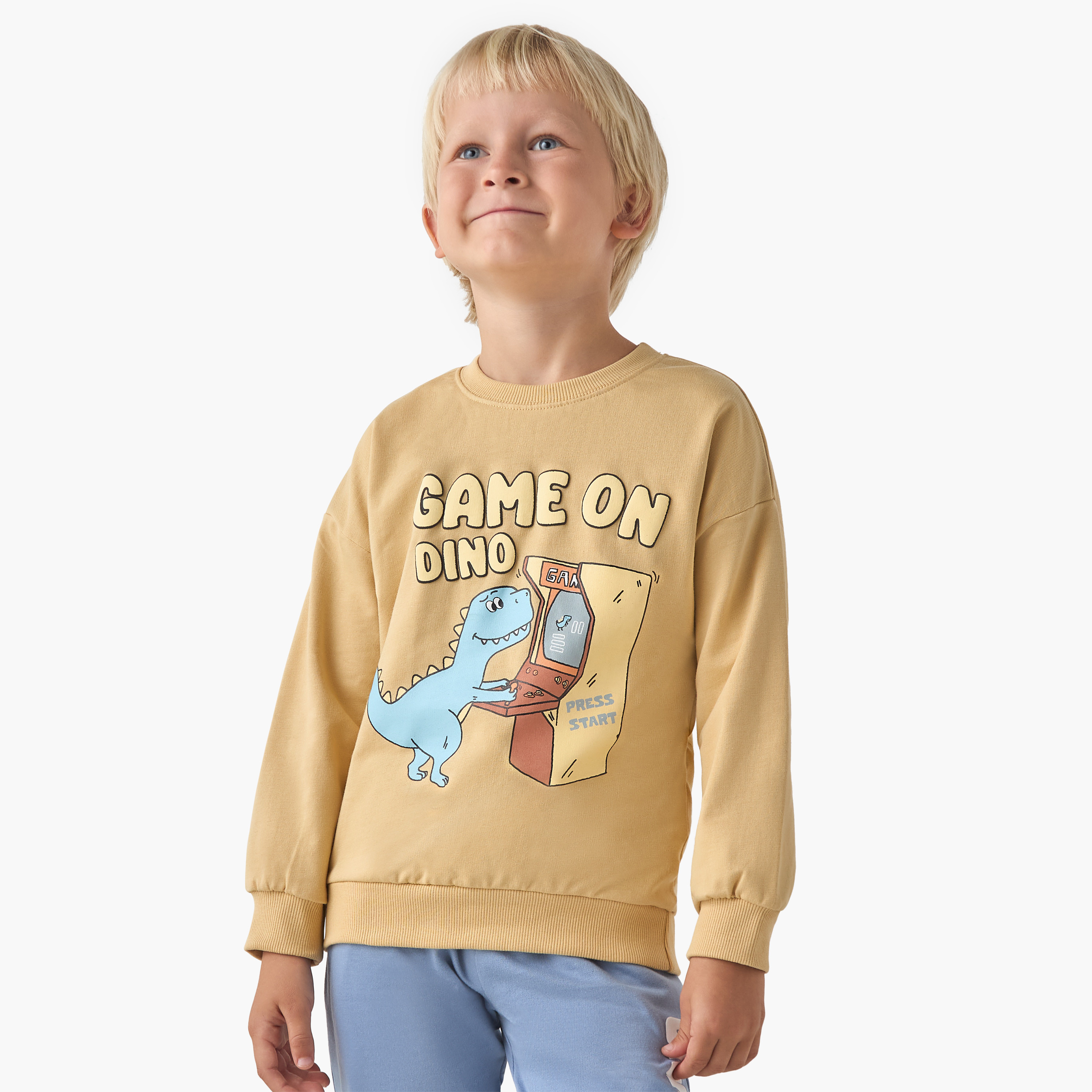Juniors Dinosaur Print Sweatshirt with Long Sleeves-boys-clothing-sweatshirts-image-1