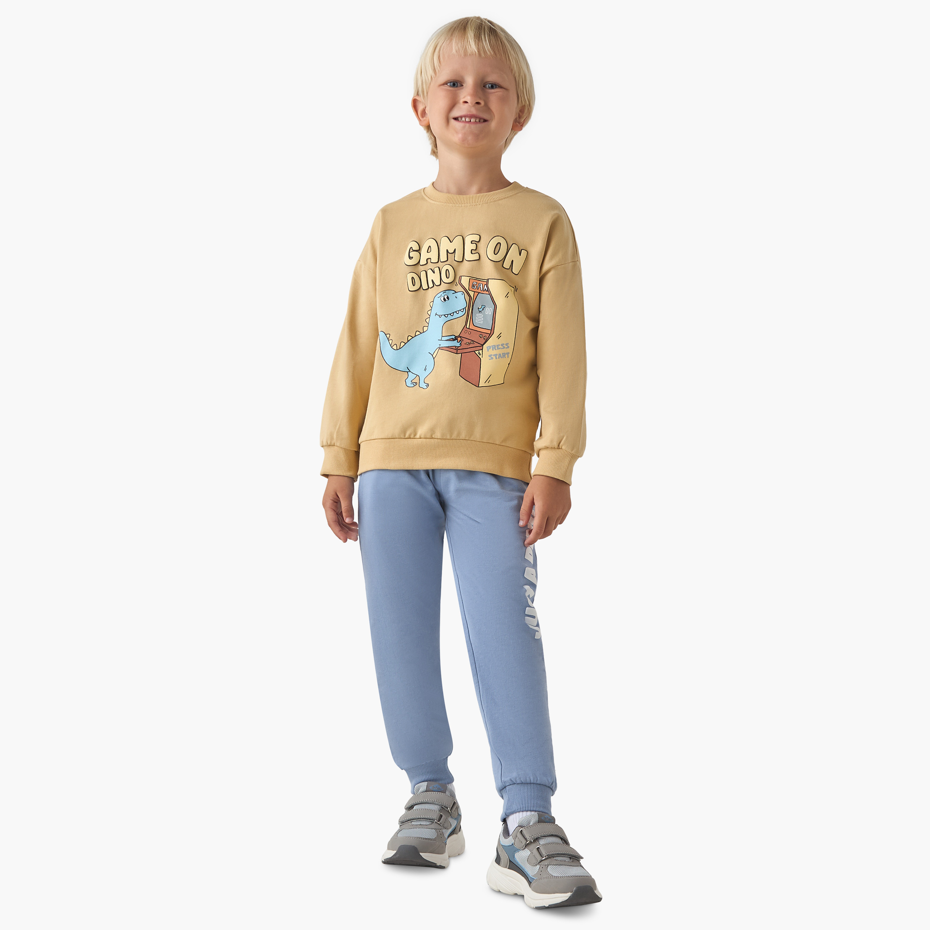 Juniors Dinosaur Print Sweatshirt with Long Sleeves-boys-clothing-sweatshirts-image-2