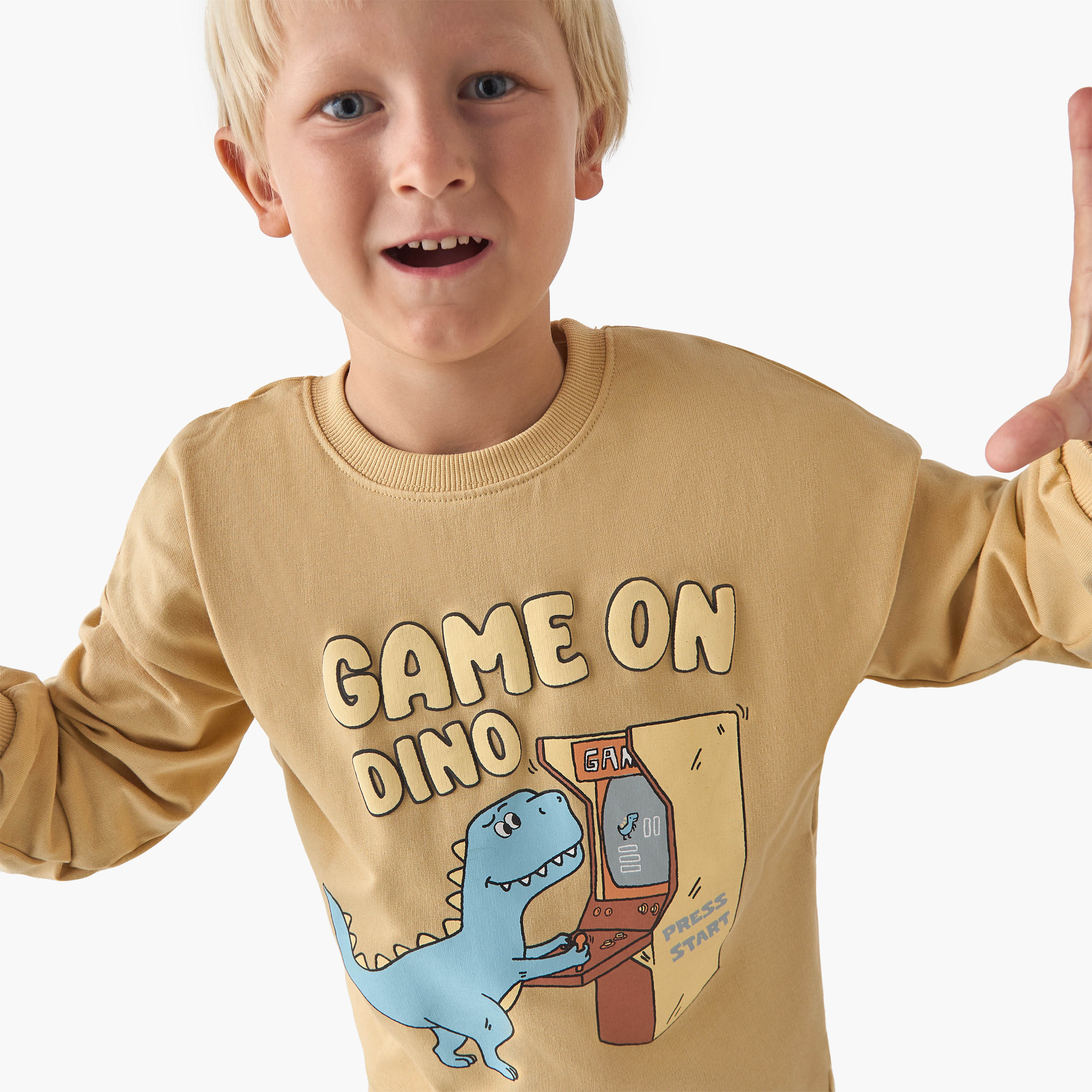 Juniors Dinosaur Print Sweatshirt with Long Sleeves-boys-clothing-sweatshirts-image-4