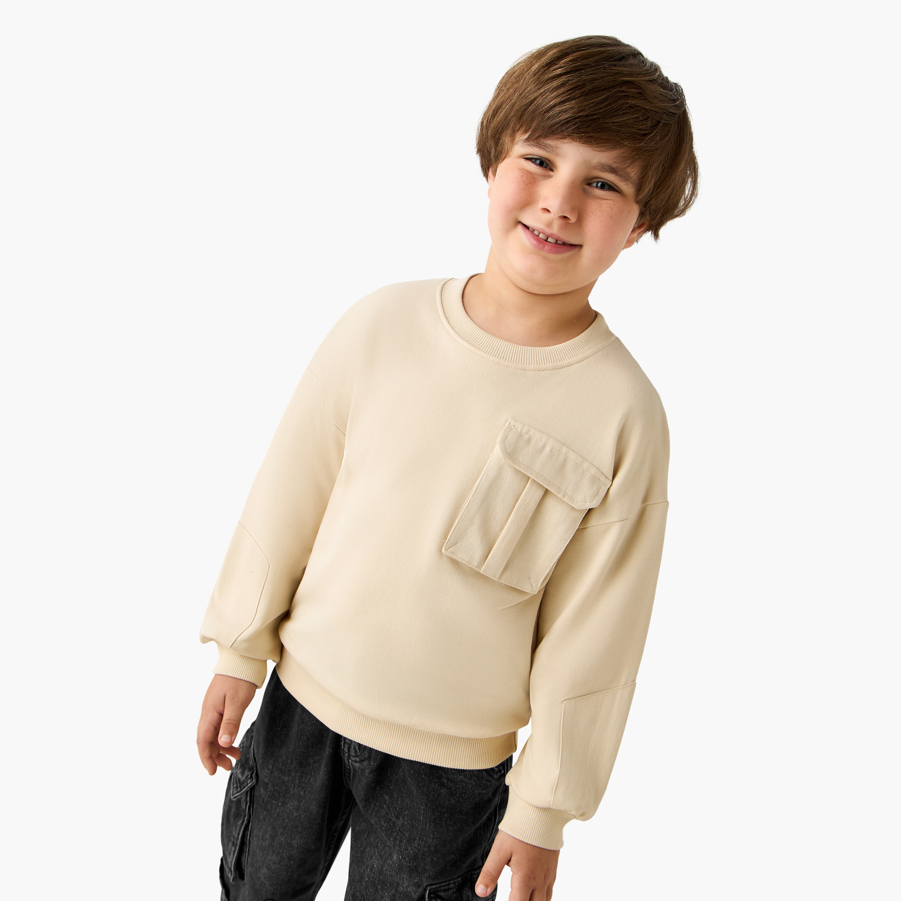 Juniors Chest Pocket Sweatshirt with Long Sleeves-boys-clothing-sweatshirts-image-1