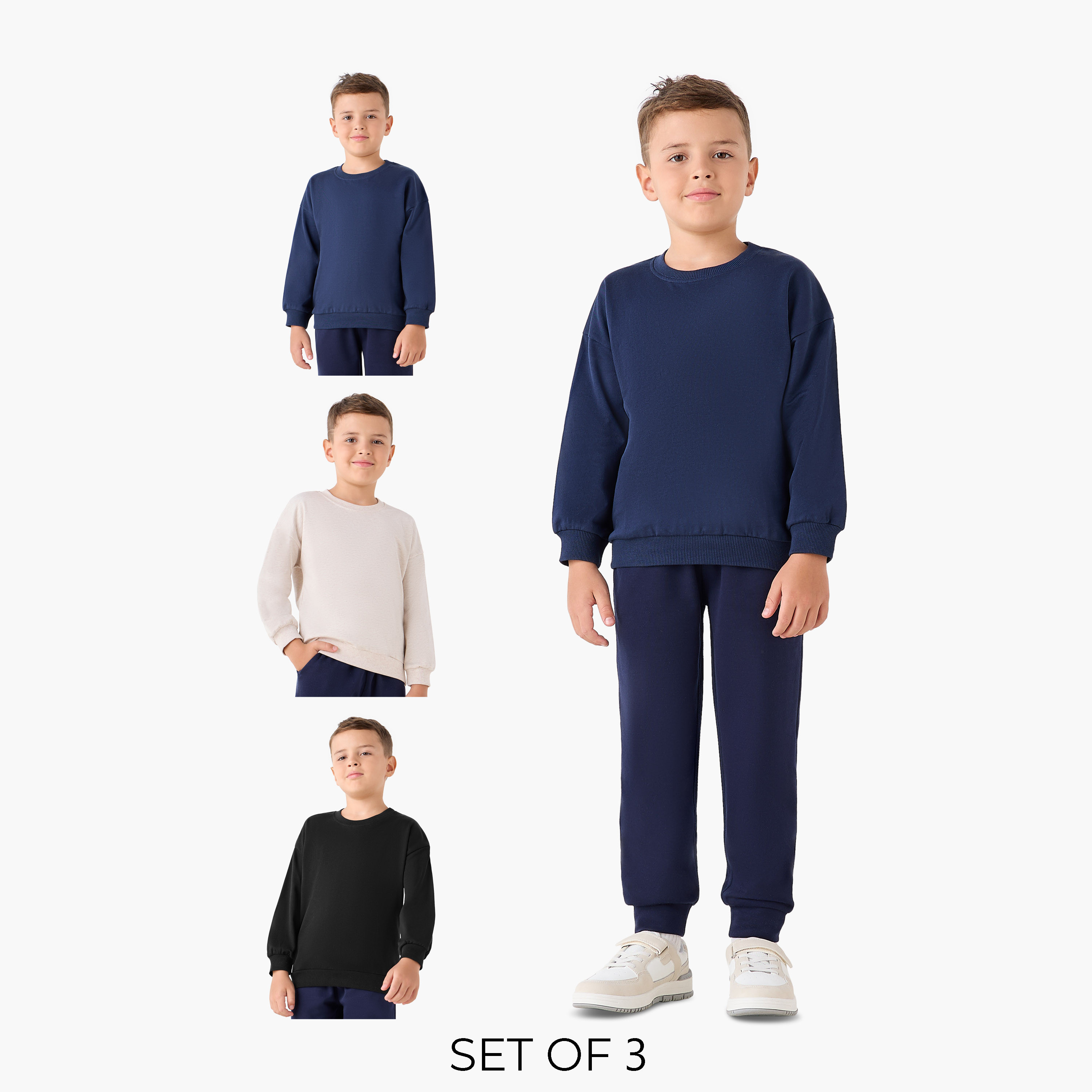 طقم سويت شيرتات سادة بأكمام طويلة من جونيورز - طقم 3 قطع-boys-clothing-sweatshirts-image-7
