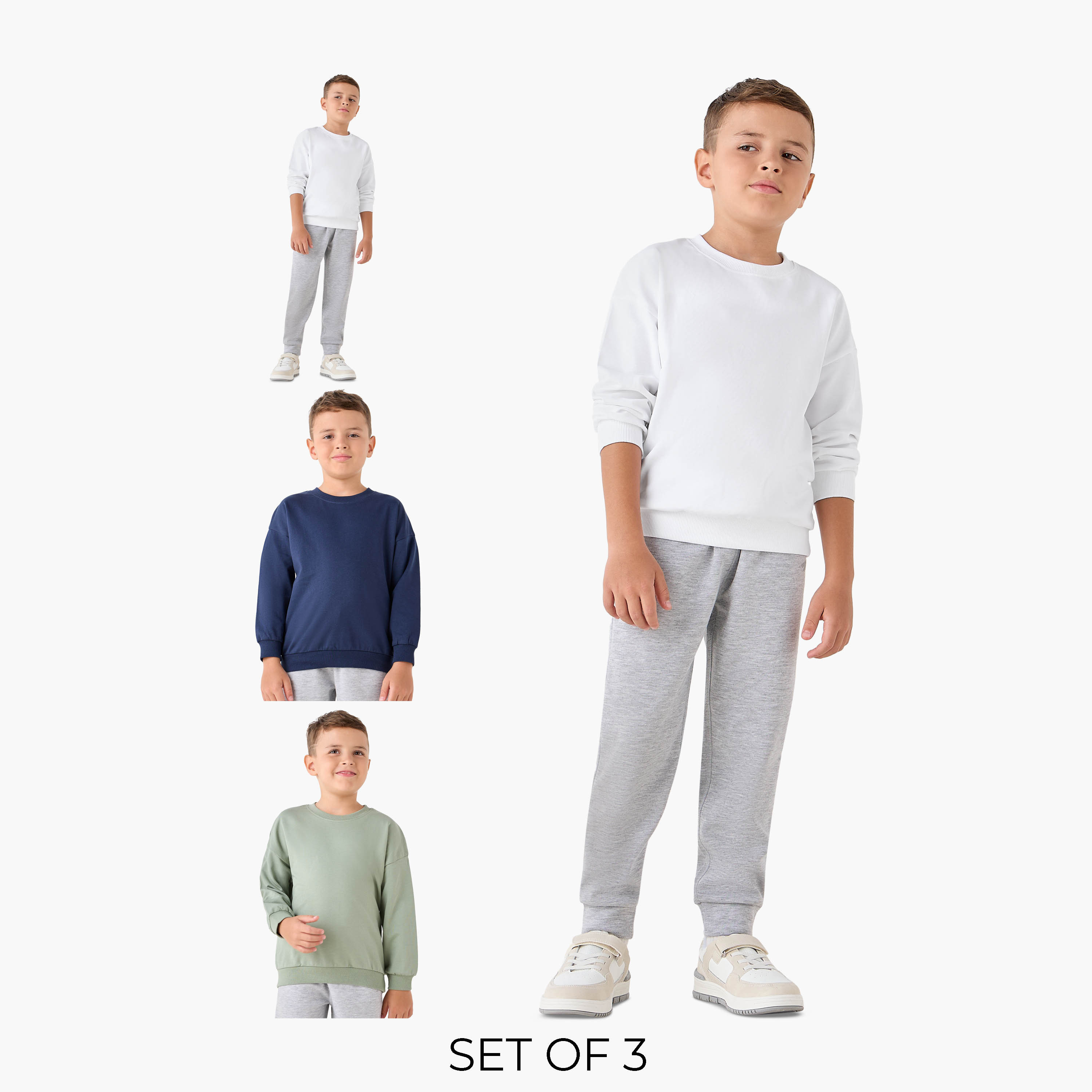 Juniors Solid Sweatshirt with Long Sleeves - Set of 3-boys-clothing-sweatshirts-image-1