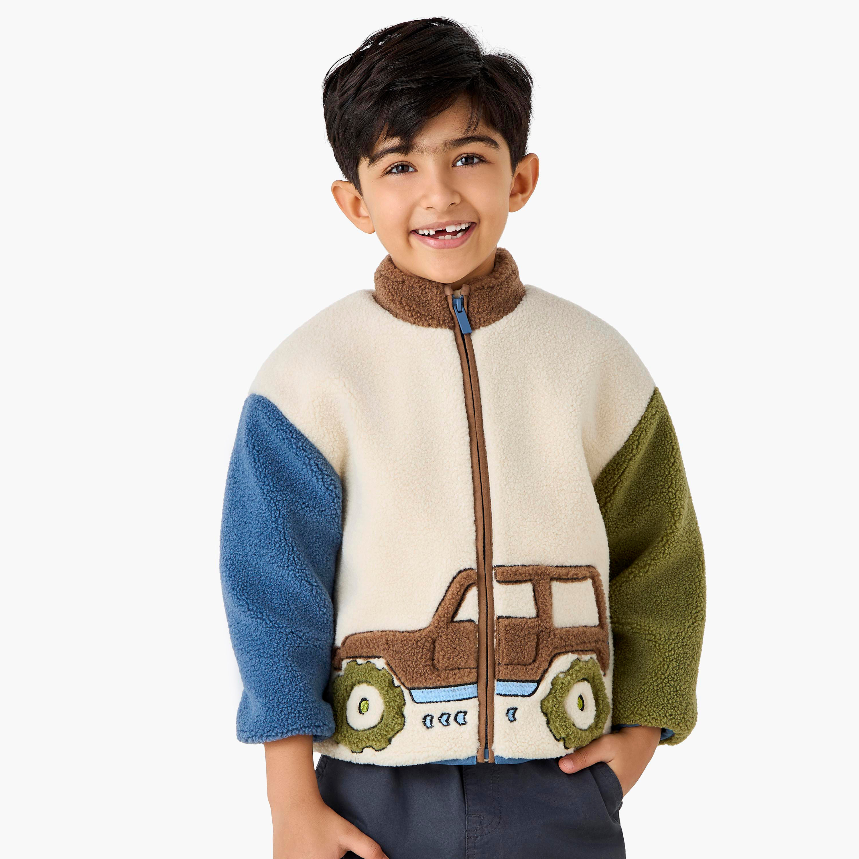 Juniors Truck Applique Fleece Jacket with Zip Closure-boys-clothing-sweatshirts-image-1
