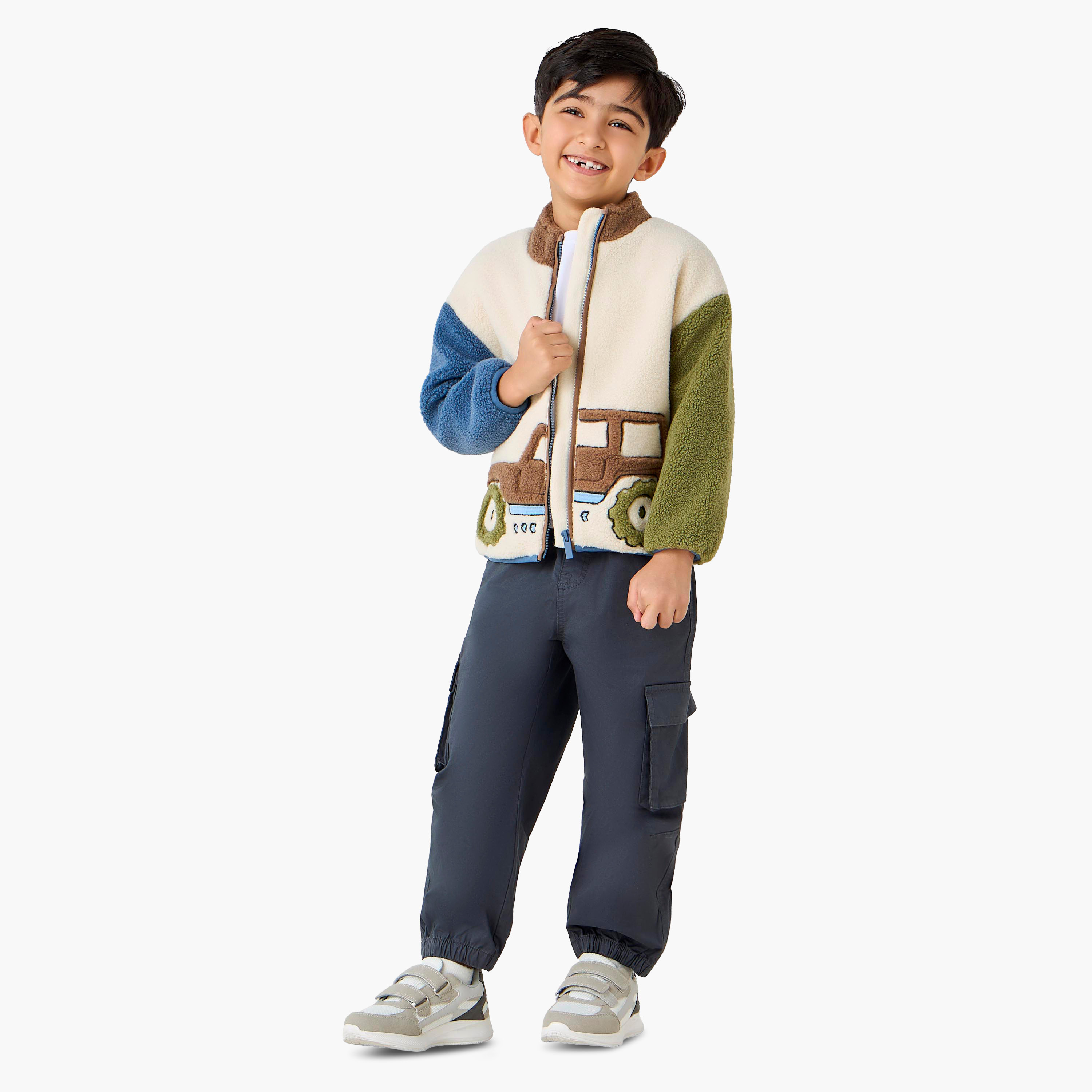 Juniors Truck Applique Fleece Jacket with Zip Closure-boys-clothing-sweatshirts-image-2