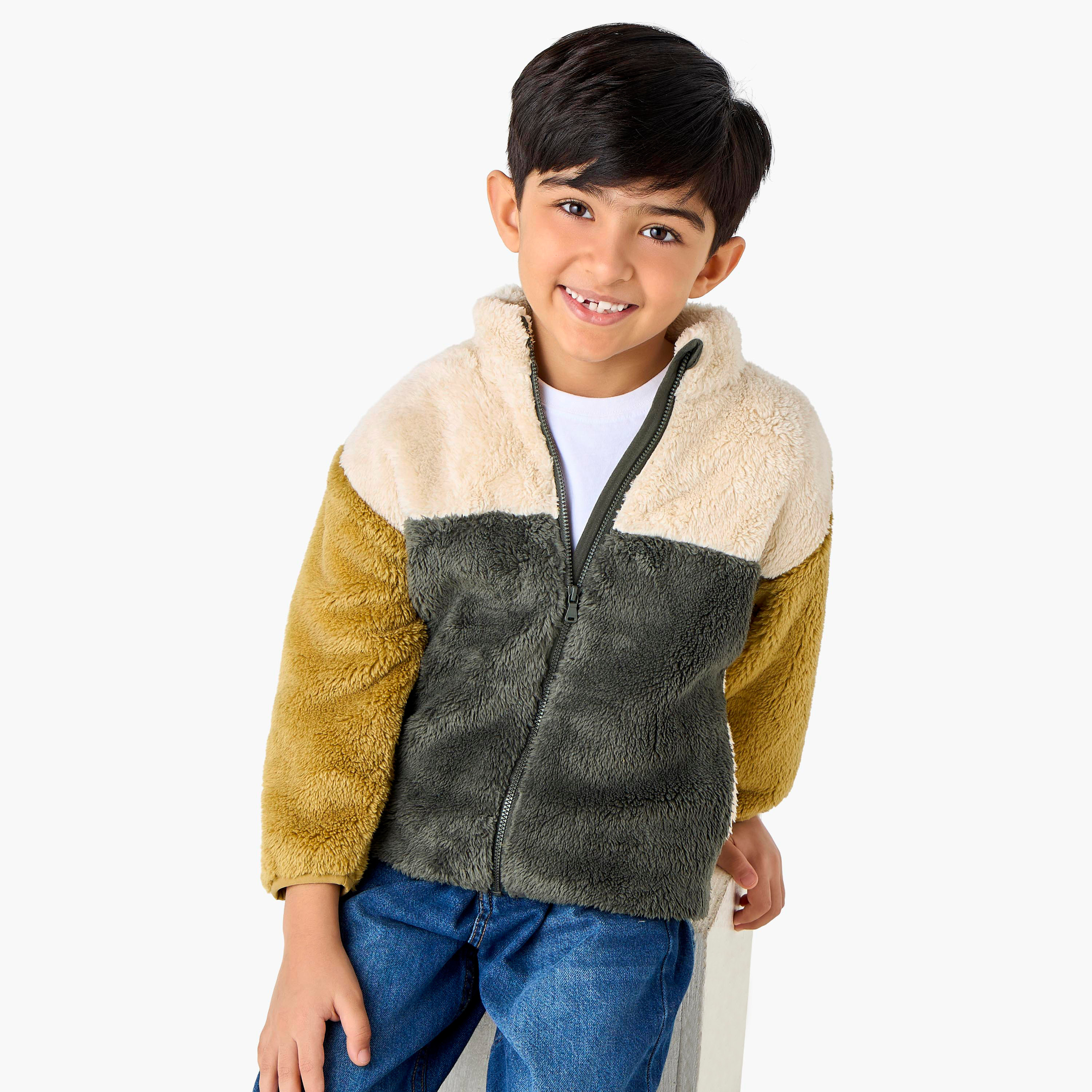 Juniors Colourblock Fleece Jacket with Zip Closure-baby-boys-clothing-jacketsandblazers-image-1