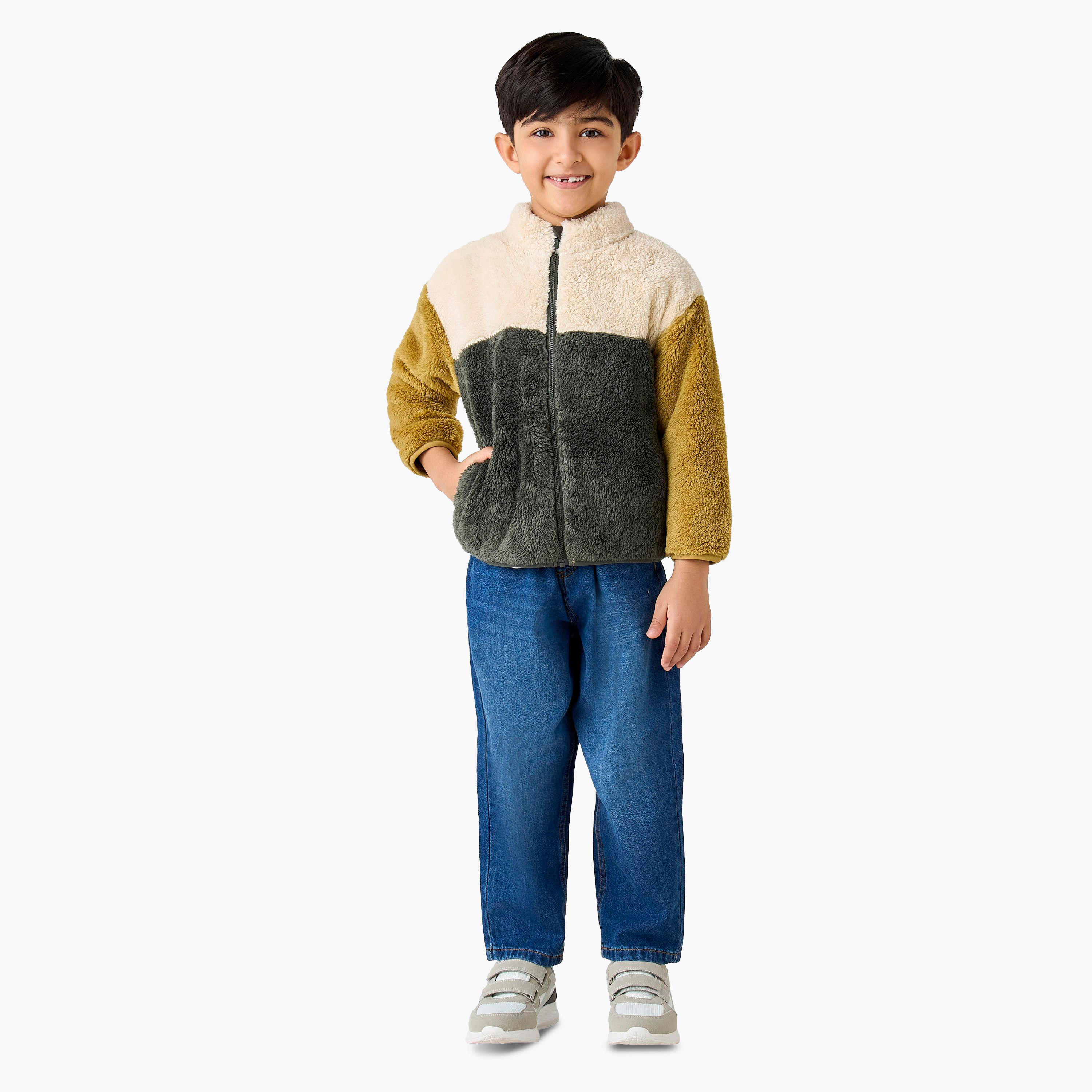 Juniors Colourblock Fleece Jacket with Zip Closure-baby-boys-clothing-jacketsandblazers-image-2