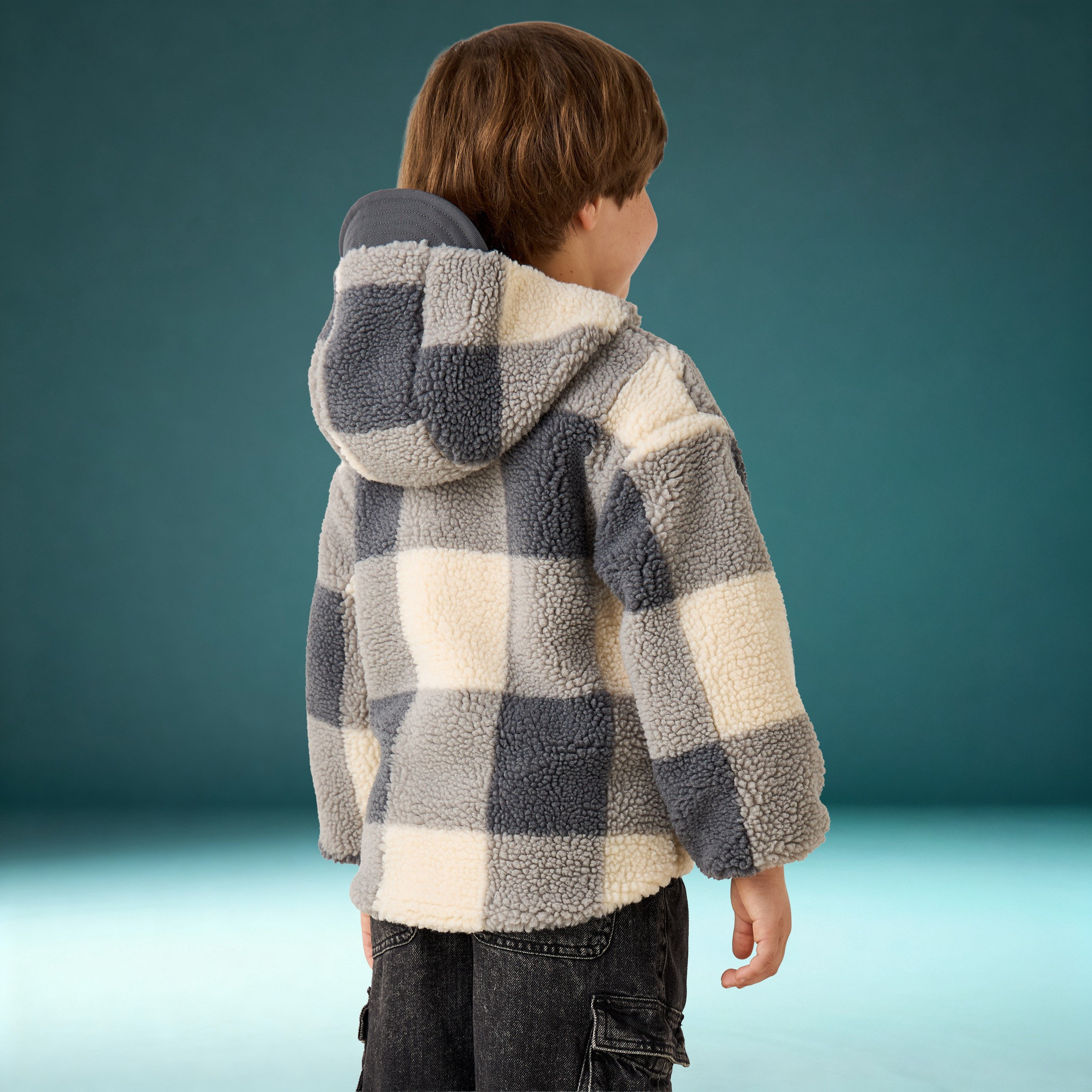 Juniors Checked Hooded Jacket with Long Sleeves-baby-boys-clothing-jacketsandblazers-image-3