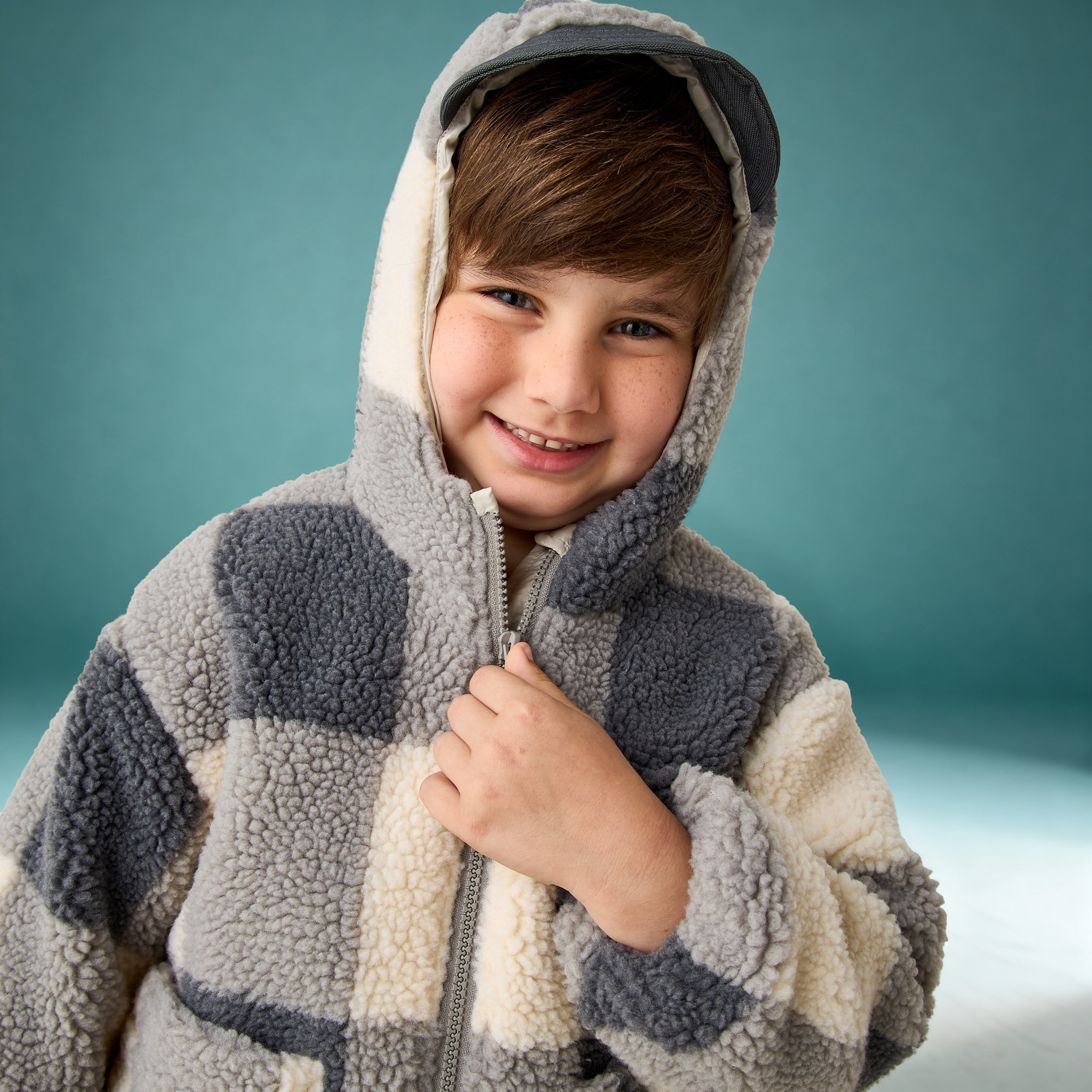Juniors Checked Hooded Jacket with Long Sleeves-baby-boys-clothing-jacketsandblazers-image-4