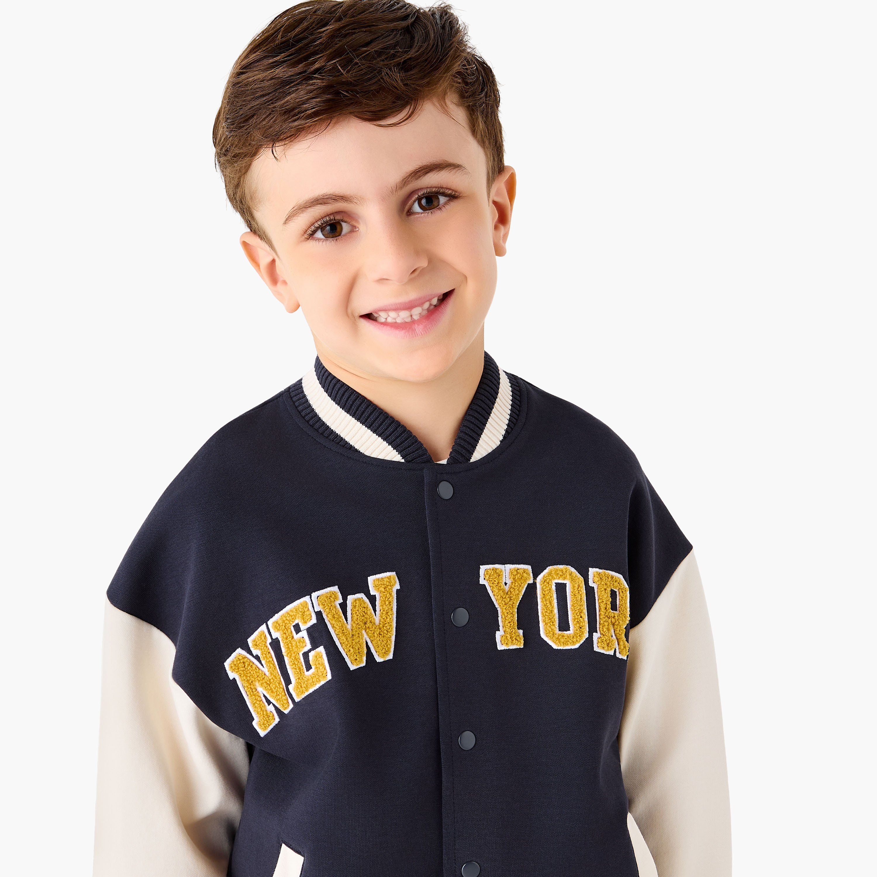 Juniors Text Applique Button Through Bomber Jacket with Long Sleeves-boys-clothing-jacketsandcoats-image-4