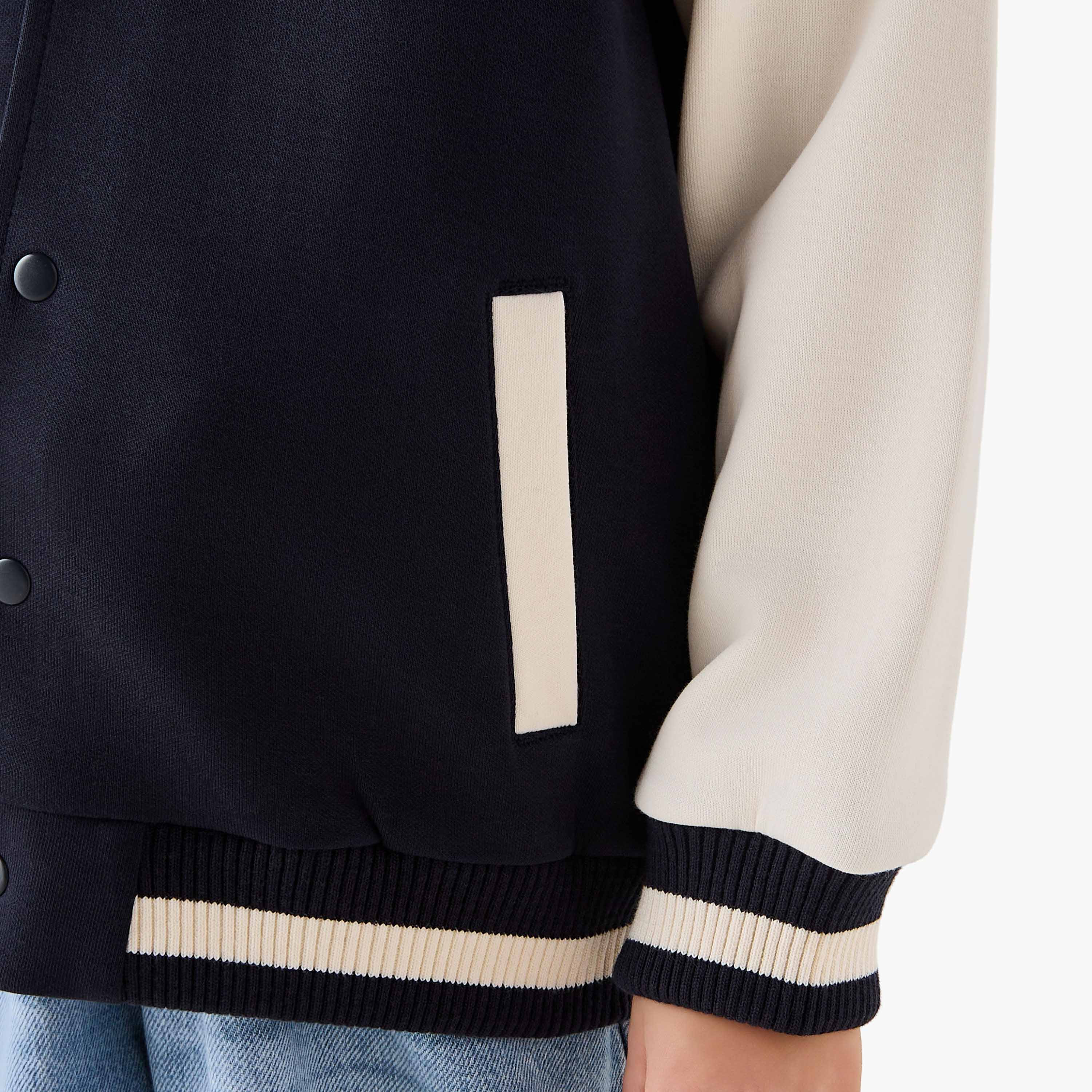 Juniors Text Applique Button Through Bomber Jacket with Long Sleeves-boys-clothing-jacketsandcoats-image-5