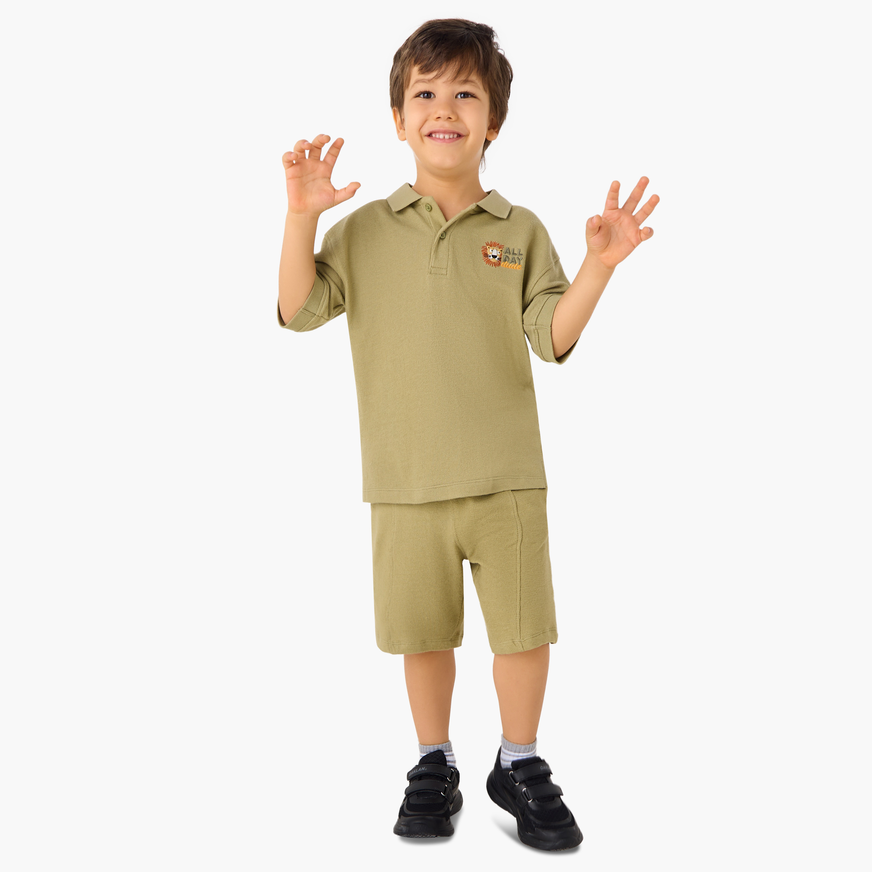Juniors Embroidered Polo T-shirt and Shorts Set-boys-clothing-setsandcoords-image-1