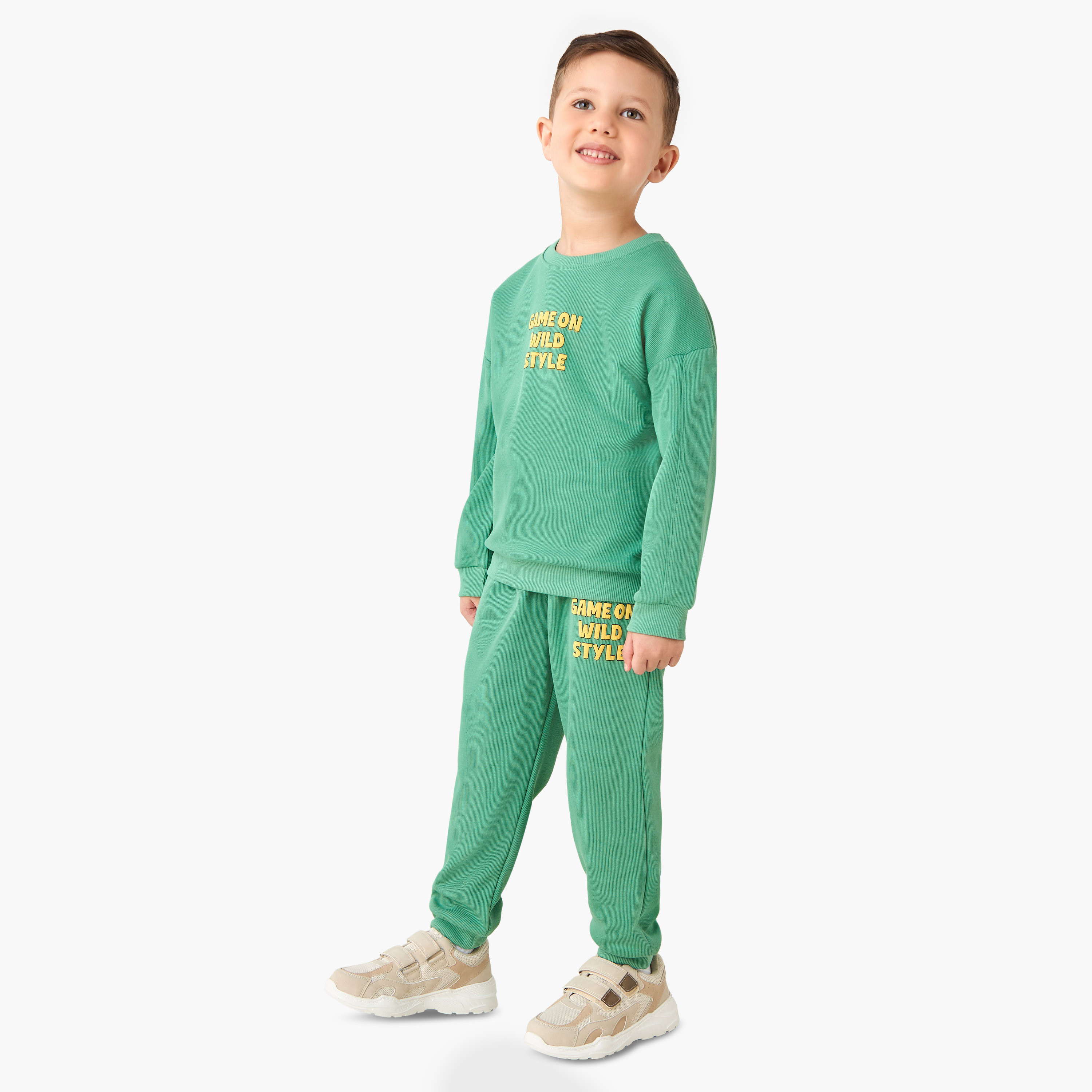 Juniors Boys Sweatshirt and Joggers Set with Slogan Print - Cotton - Long Sleeves - Crew Neck-boys-clothing-setsandcoords-image-1